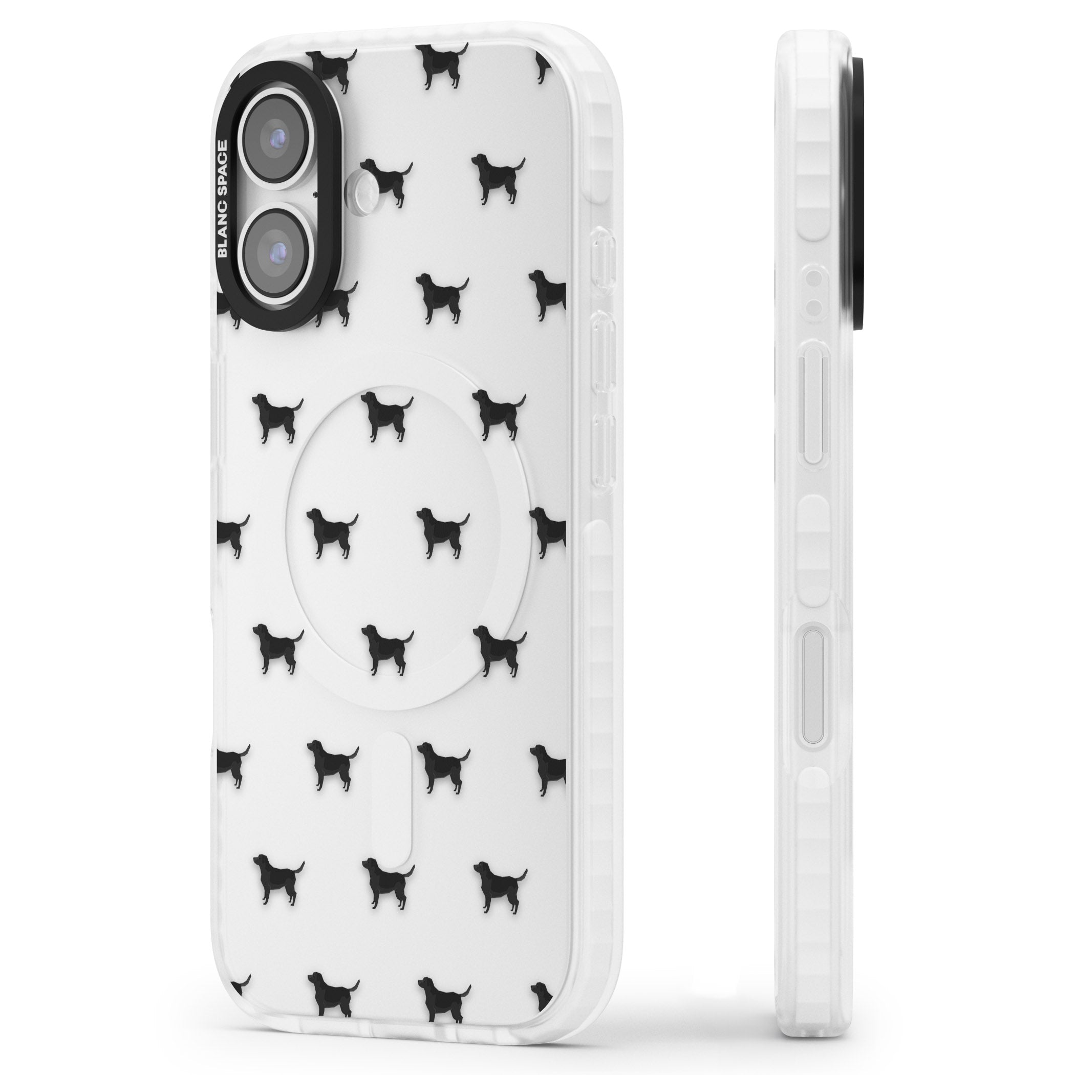 Black Labrador Pattern iPhone 17 Impact Clear Phone Case Side Profile