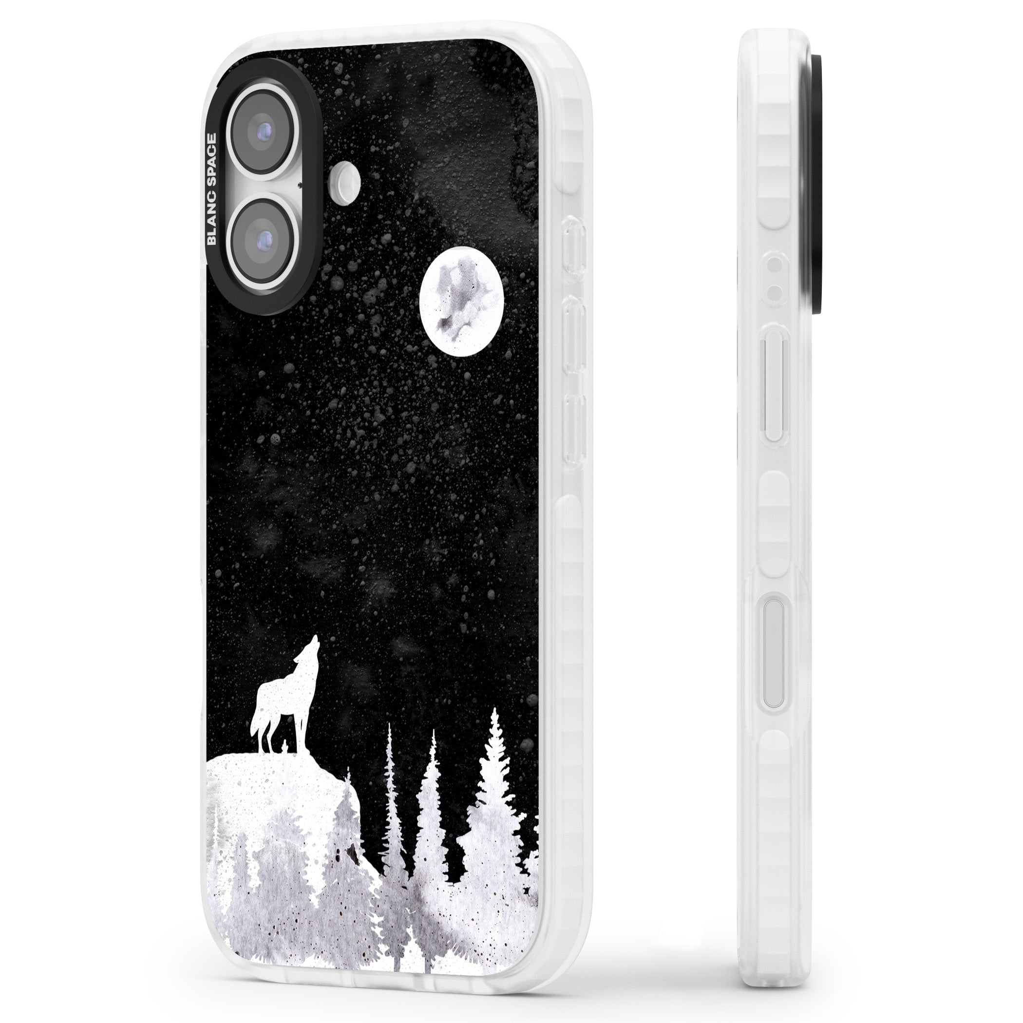 Moon Phases: Wolf & Full Moon iPhone 17 Impact Clear Phone Case Side Profile