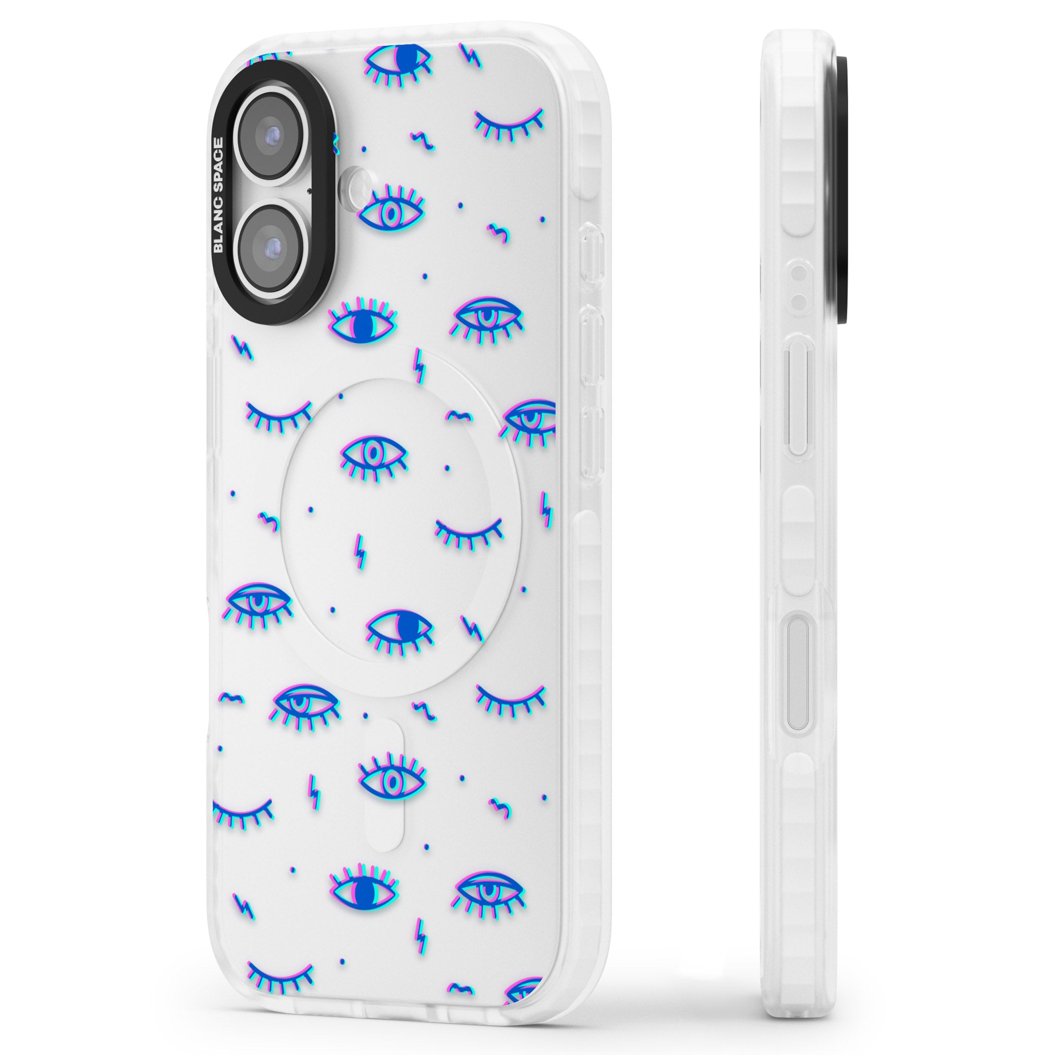 Duotone Psychedelic Eyes iPhone 17 Impact Clear Phone Case Side Profile