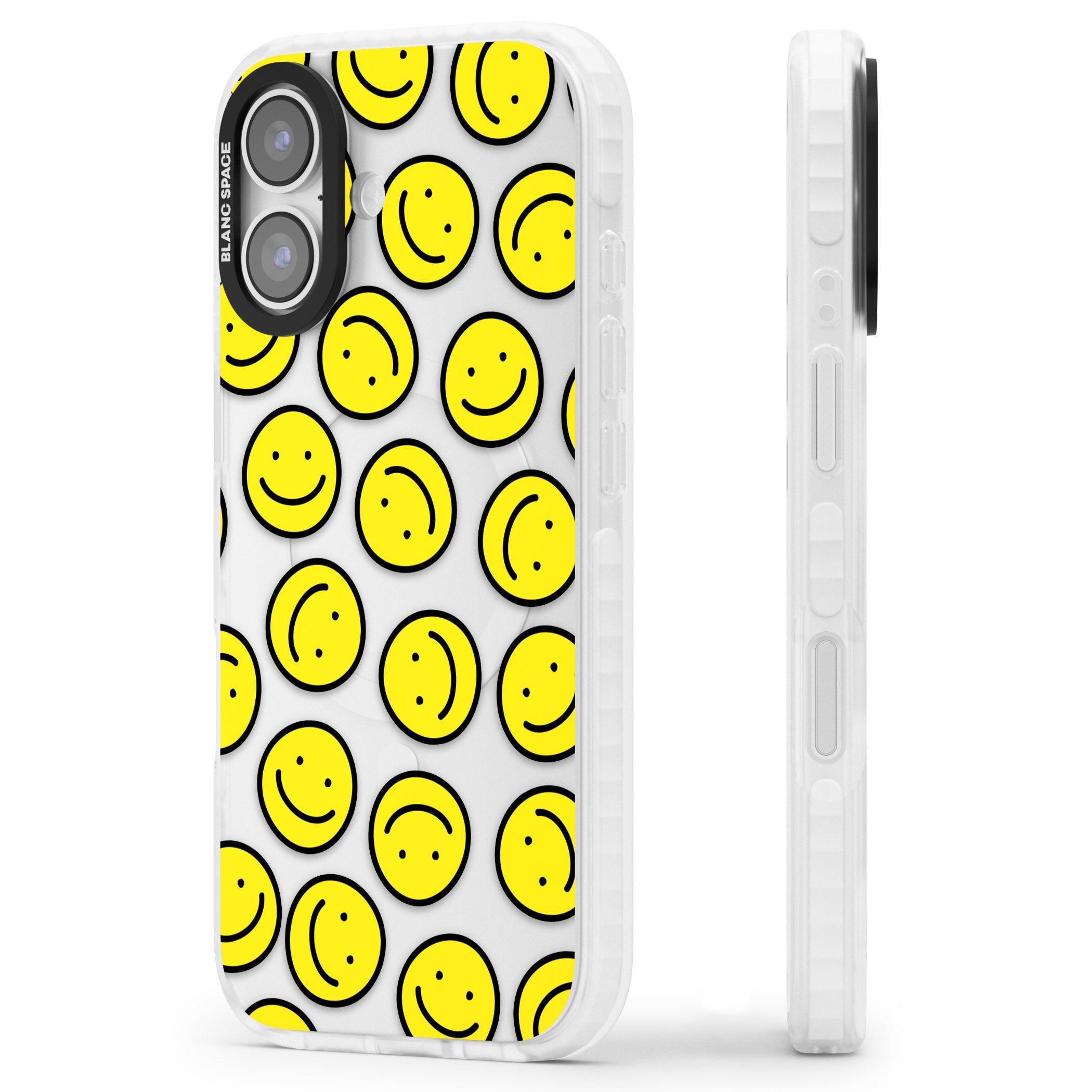 Smiley Face Pattern iPhone 17 Impact Clear Phone Case Side Profile