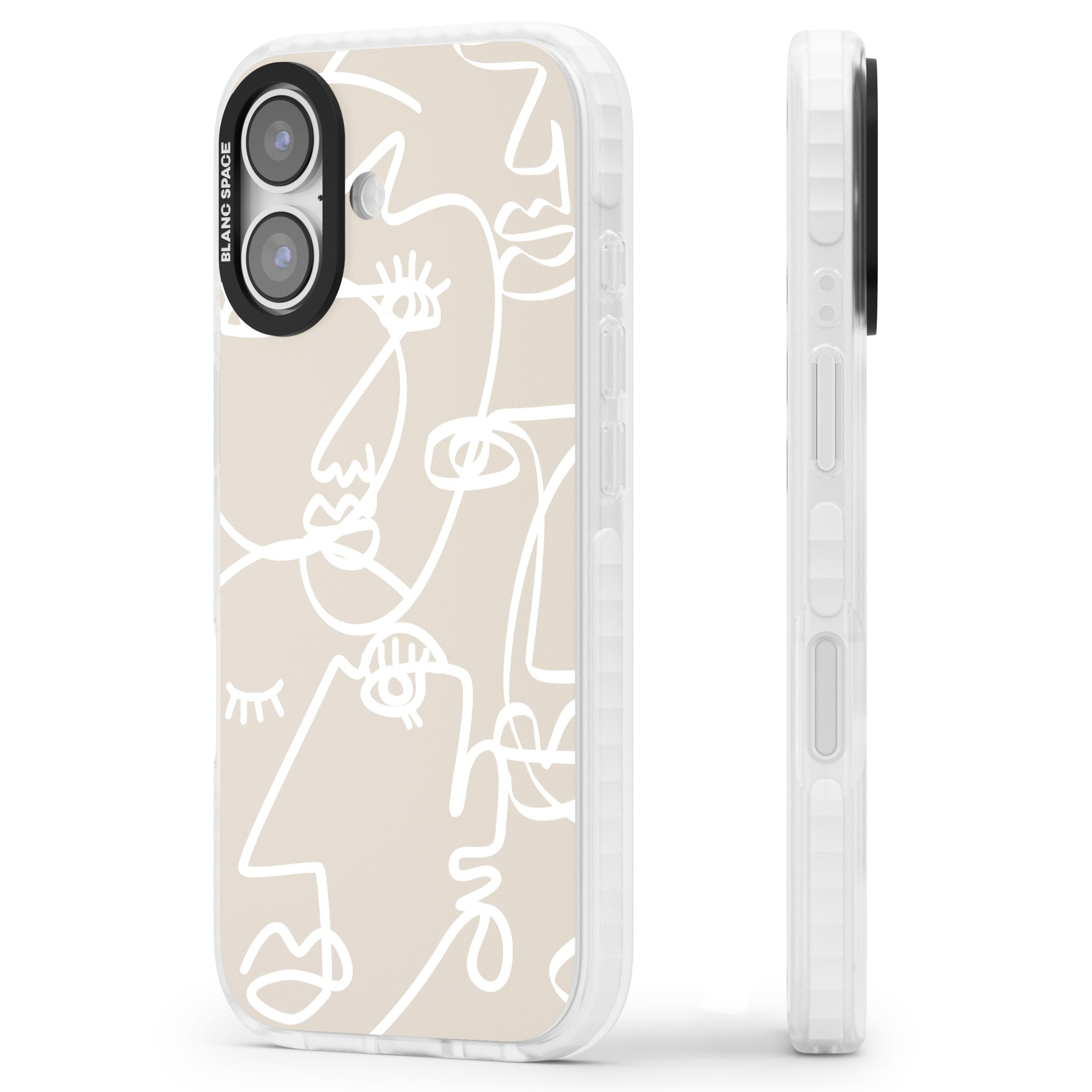 Abstract Line Art White Beige iPhone 17 Impact Clear Phone Case Side Profile