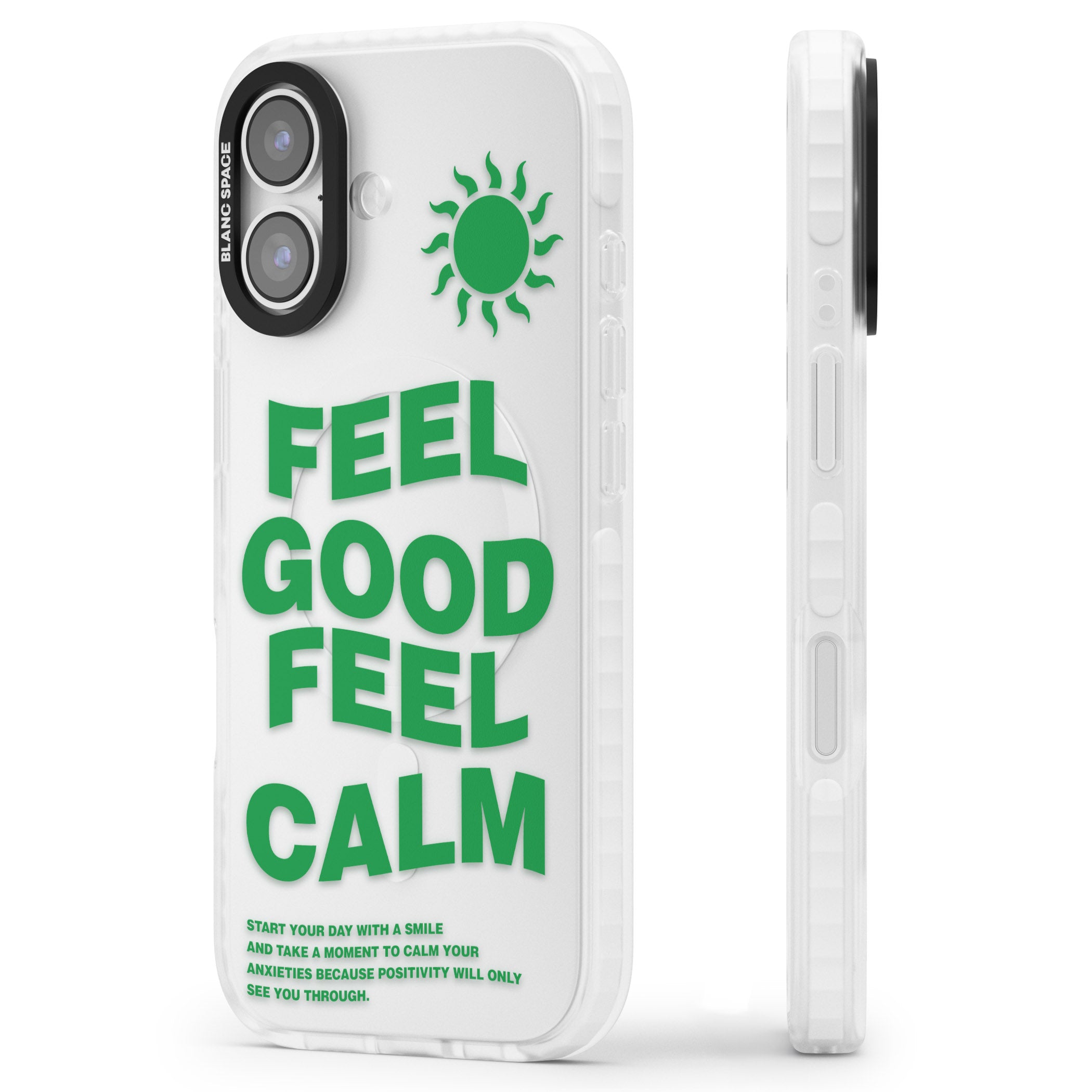 Feel Good Feel Calm (Green) iPhone 17 Impact Clear Phone Case Side Profile
