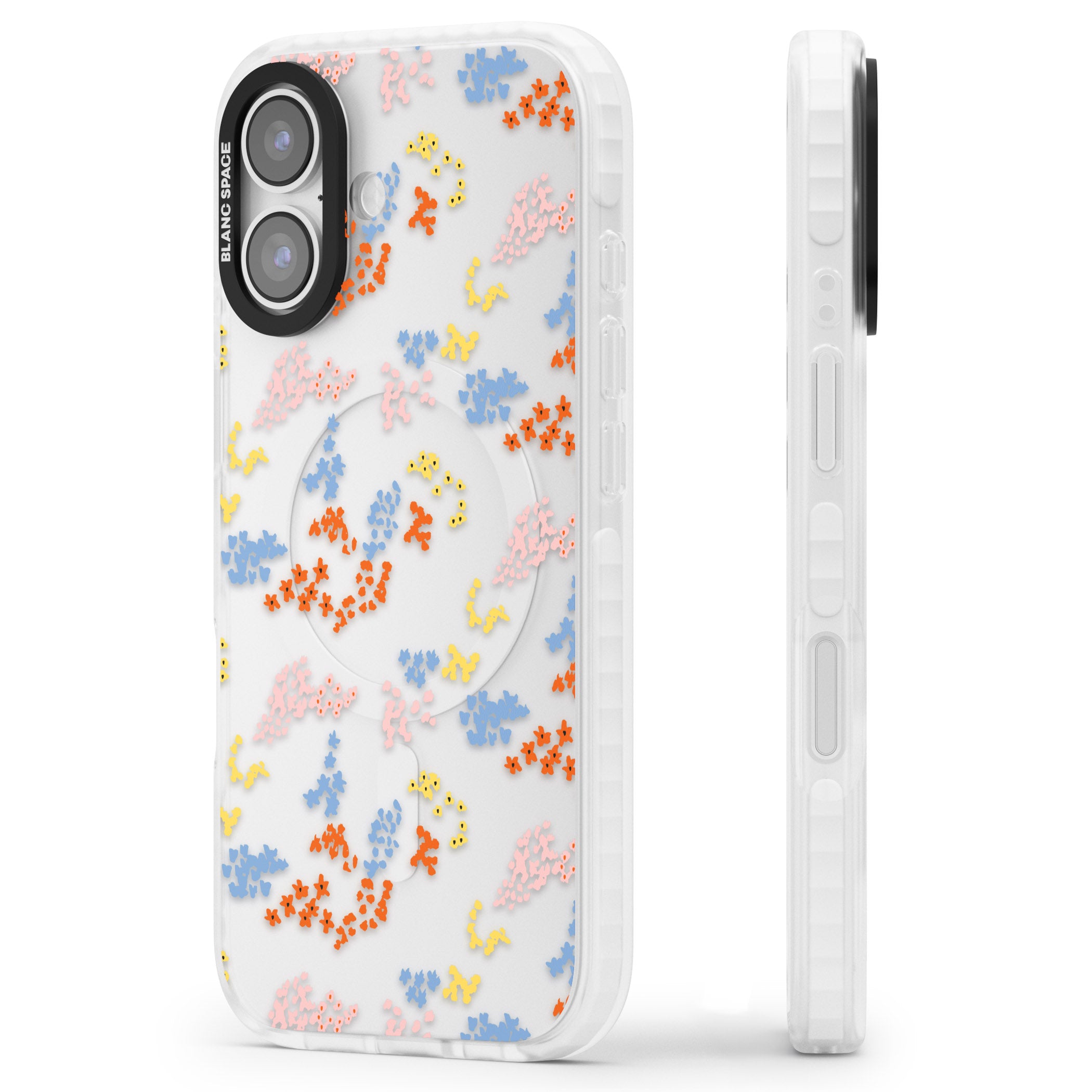 Floral Confetti: Transparent Delight iPhone 17 Impact Clear Phone Case Side Profile