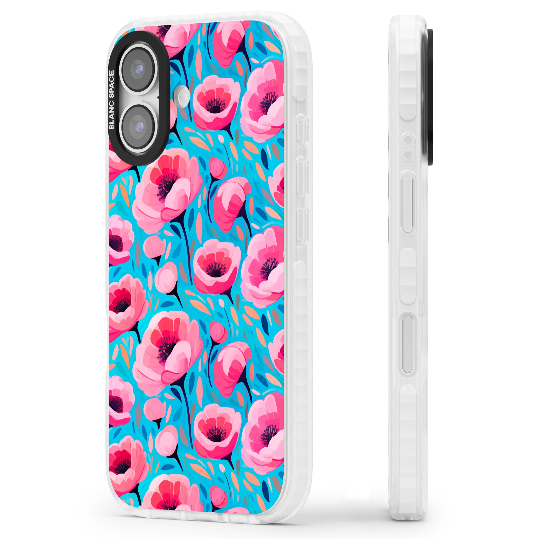 Tropical Pink Poppies iPhone 17 Impact Clear Phone Case Side Profile