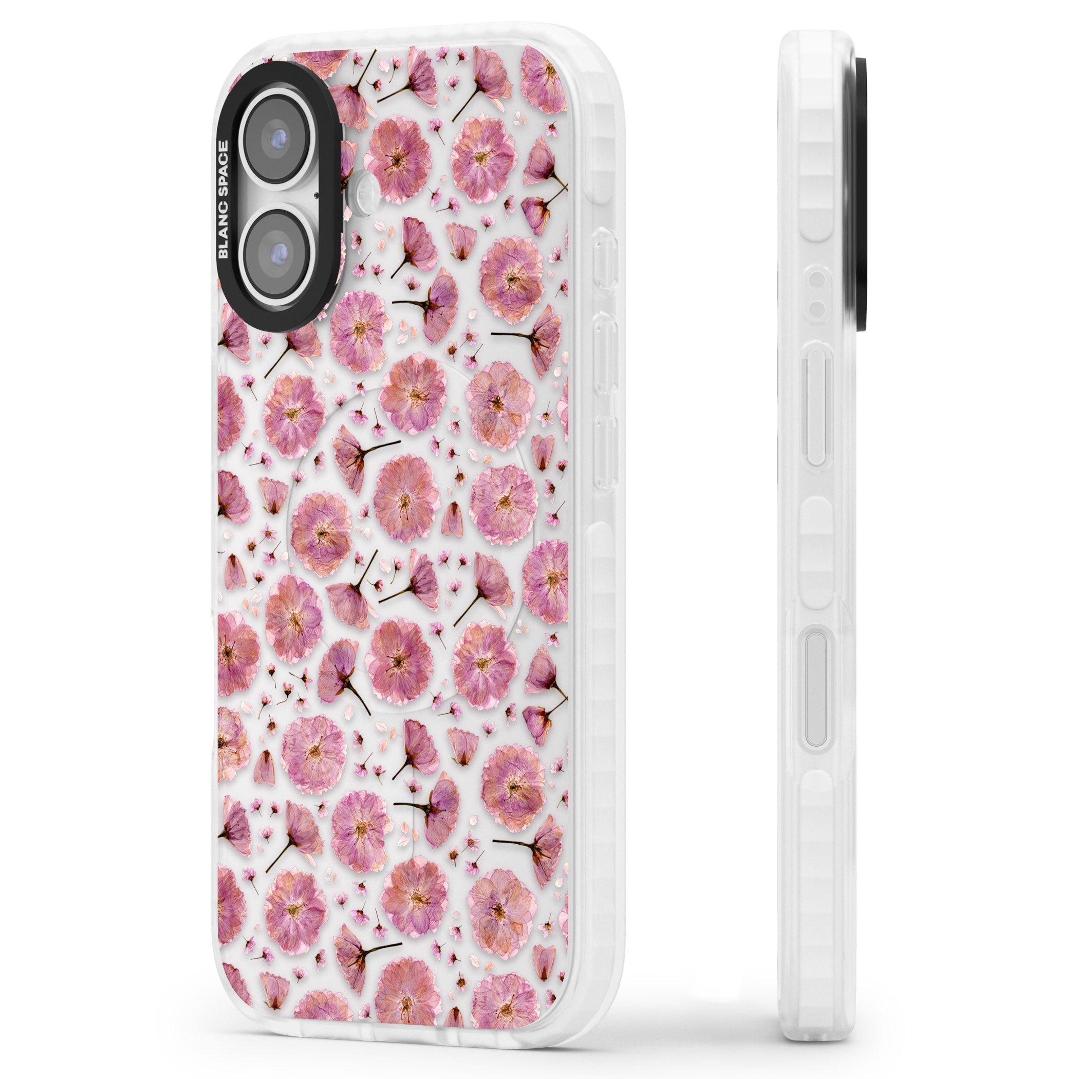 Pink Florals & Blossom iPhone 17 Impact Clear Phone Case Side Profile