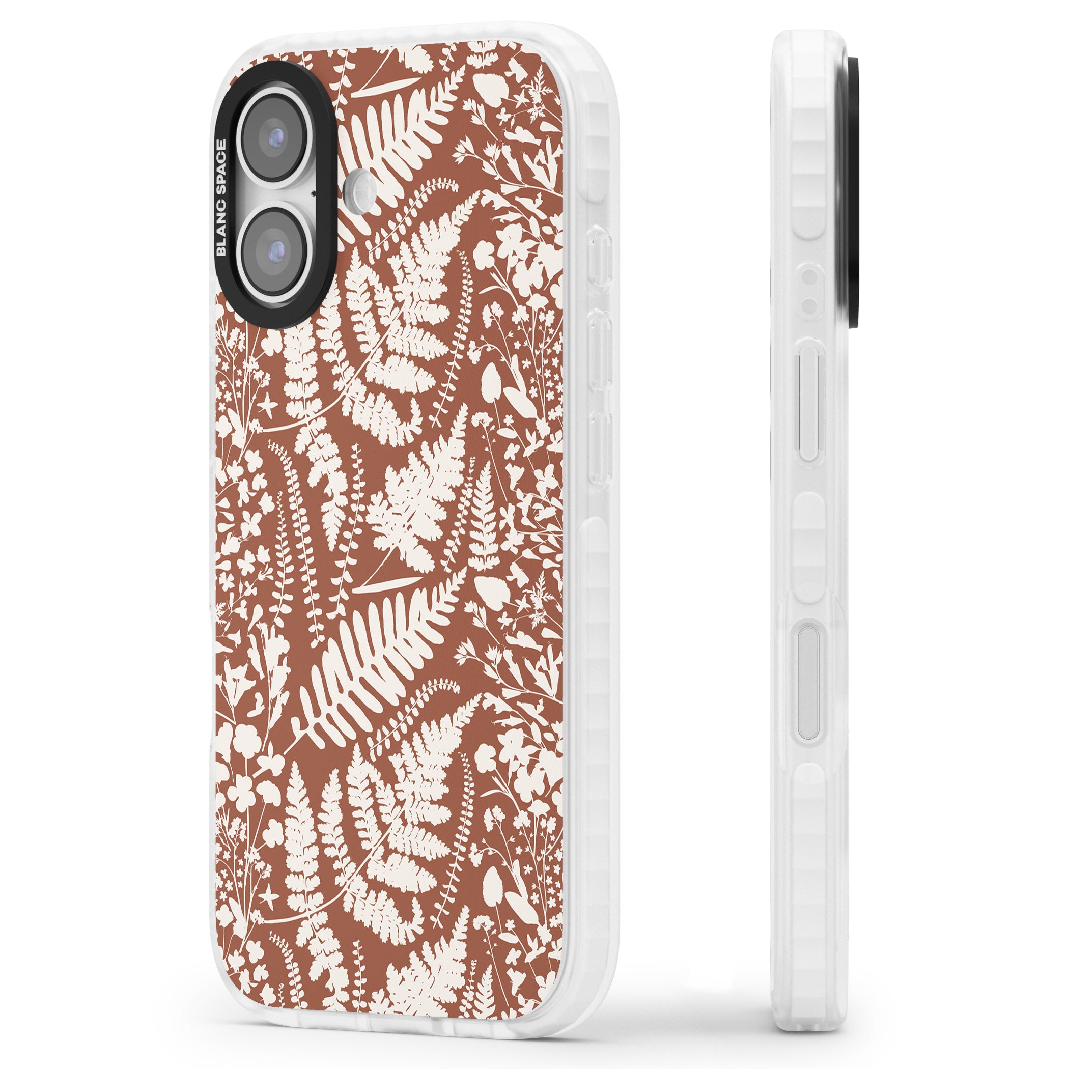 Wildflowers And Ferns On Terracotta iPhone 17 Impact Clear Phone Case Side Profile