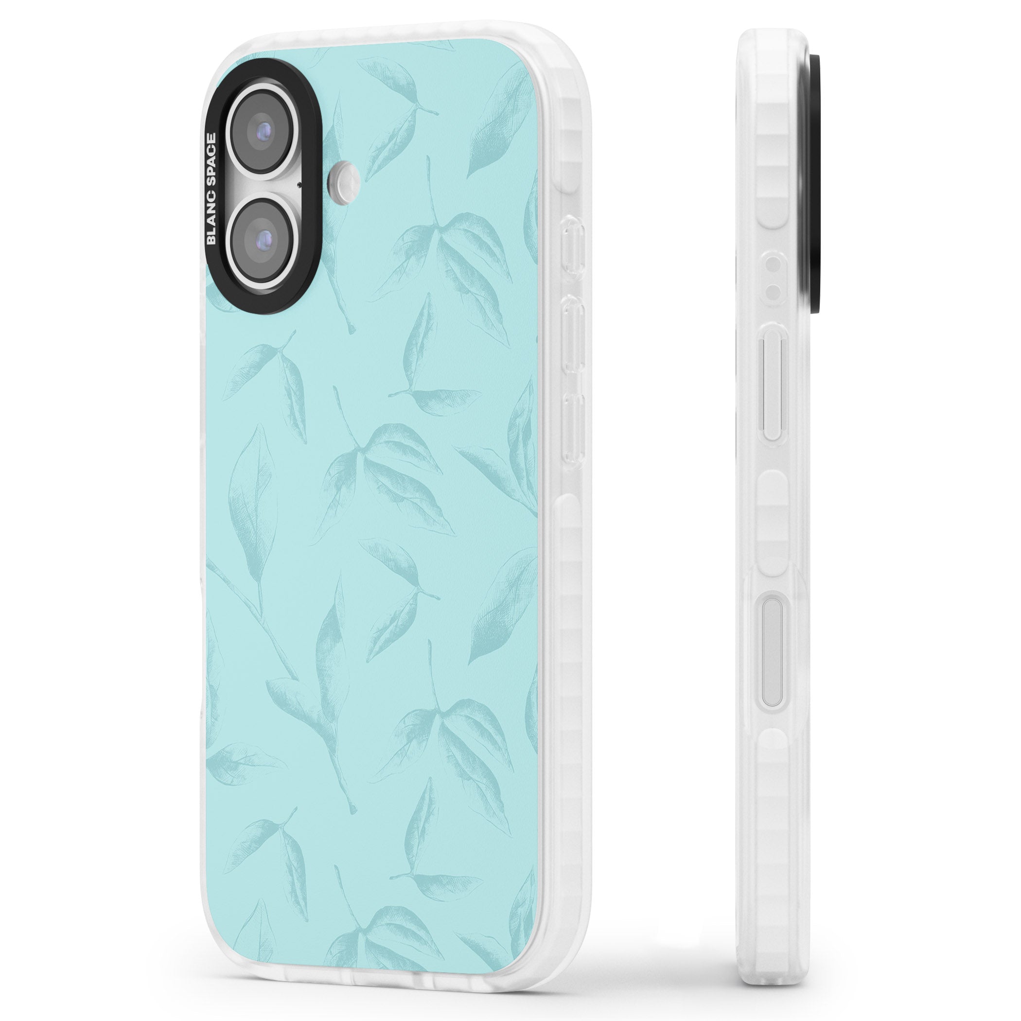 Blue Leaf Botanical iPhone 17 Impact Clear Phone Case Side Profile