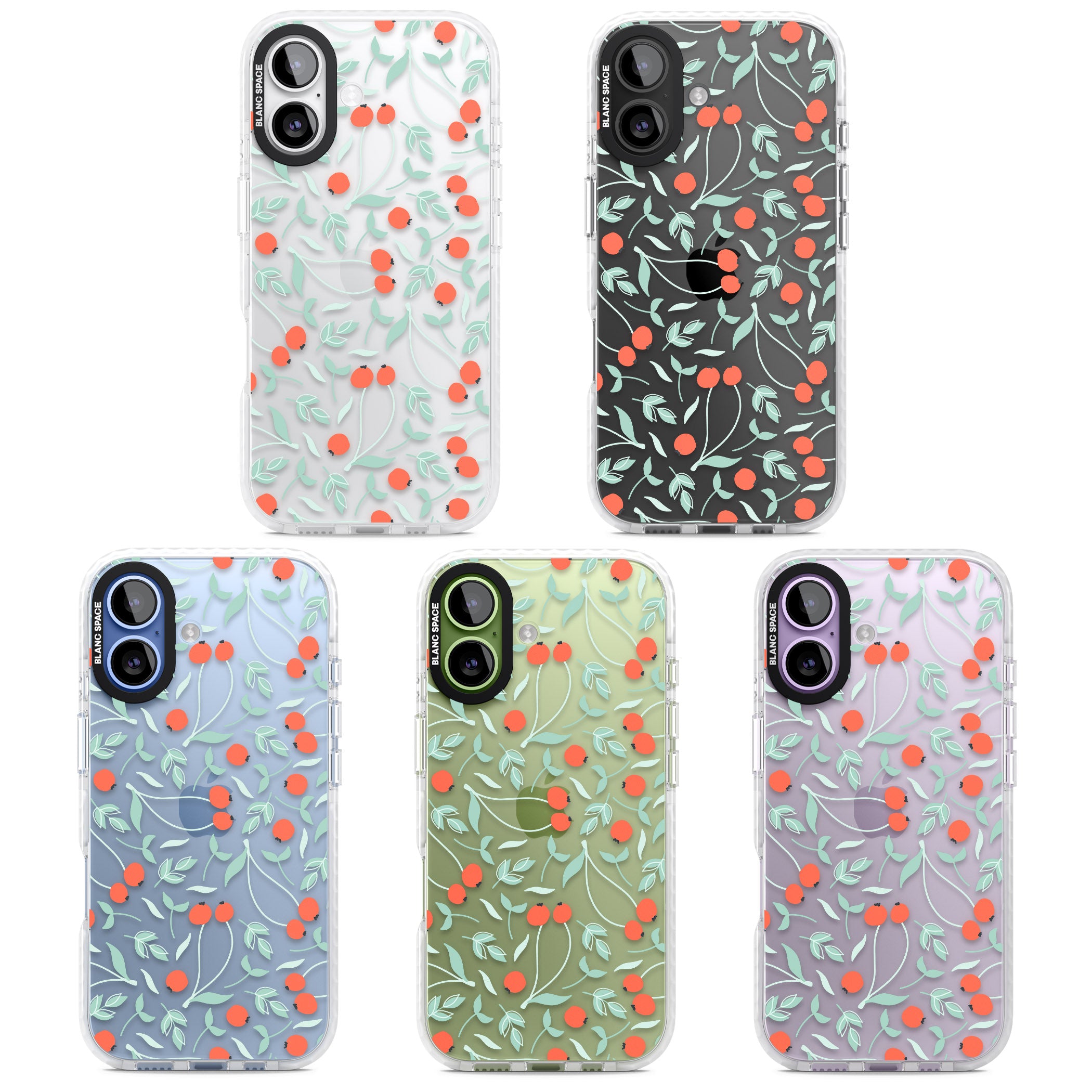Red Berries Floral iPhone 17 Impact Clear Phone Case APT Impact Protection