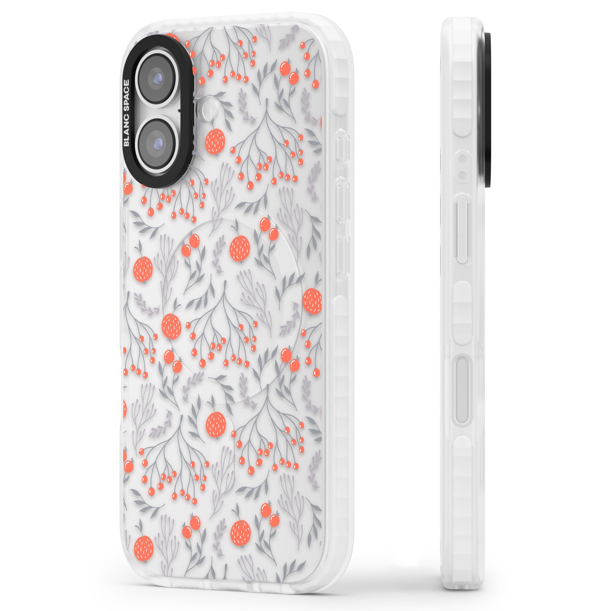 Red Fruits Floral iPhone 17 Impact Clear Phone Case Side Profile