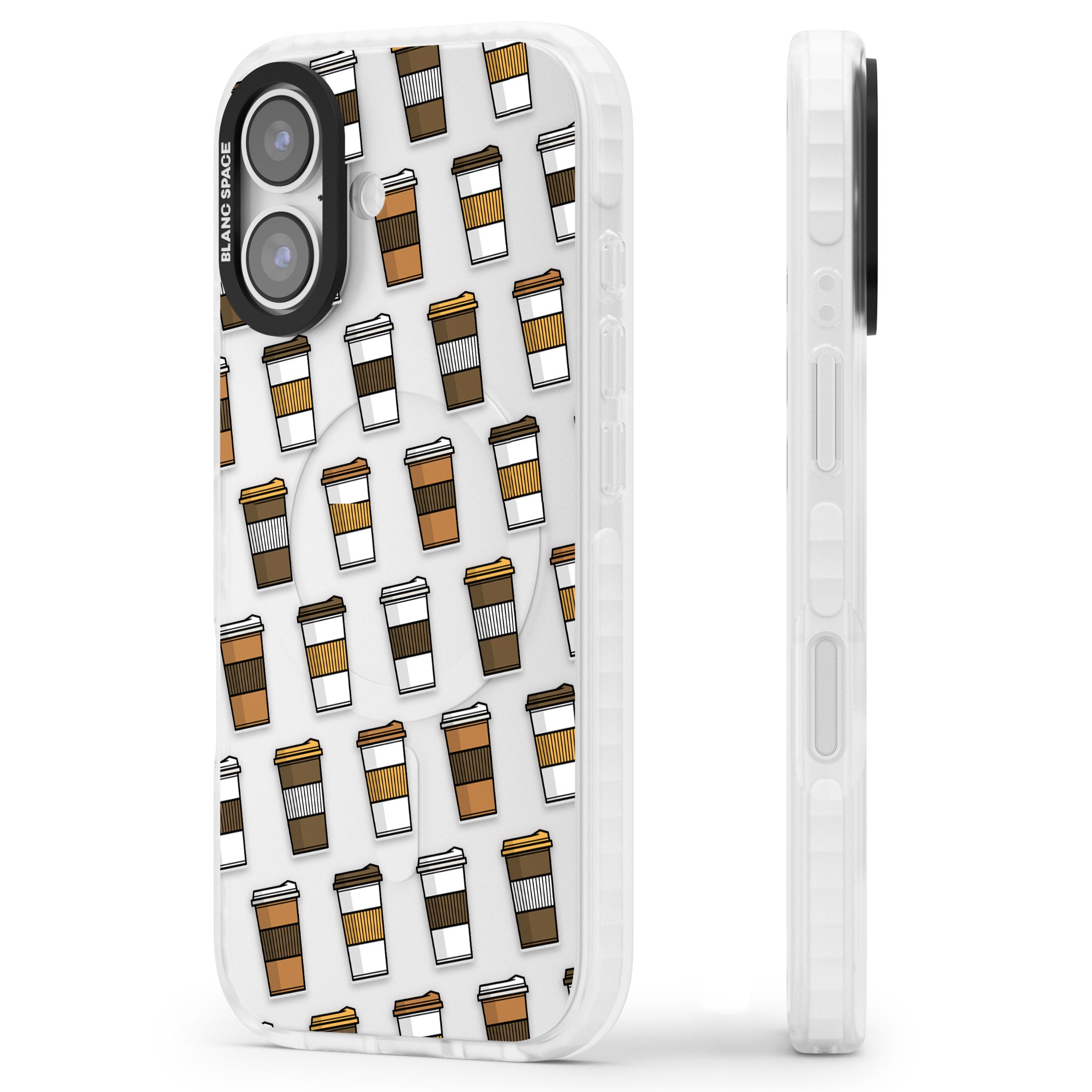 Coffee Cup Pattern iPhone 17 Impact Clear Phone Case Side Profile