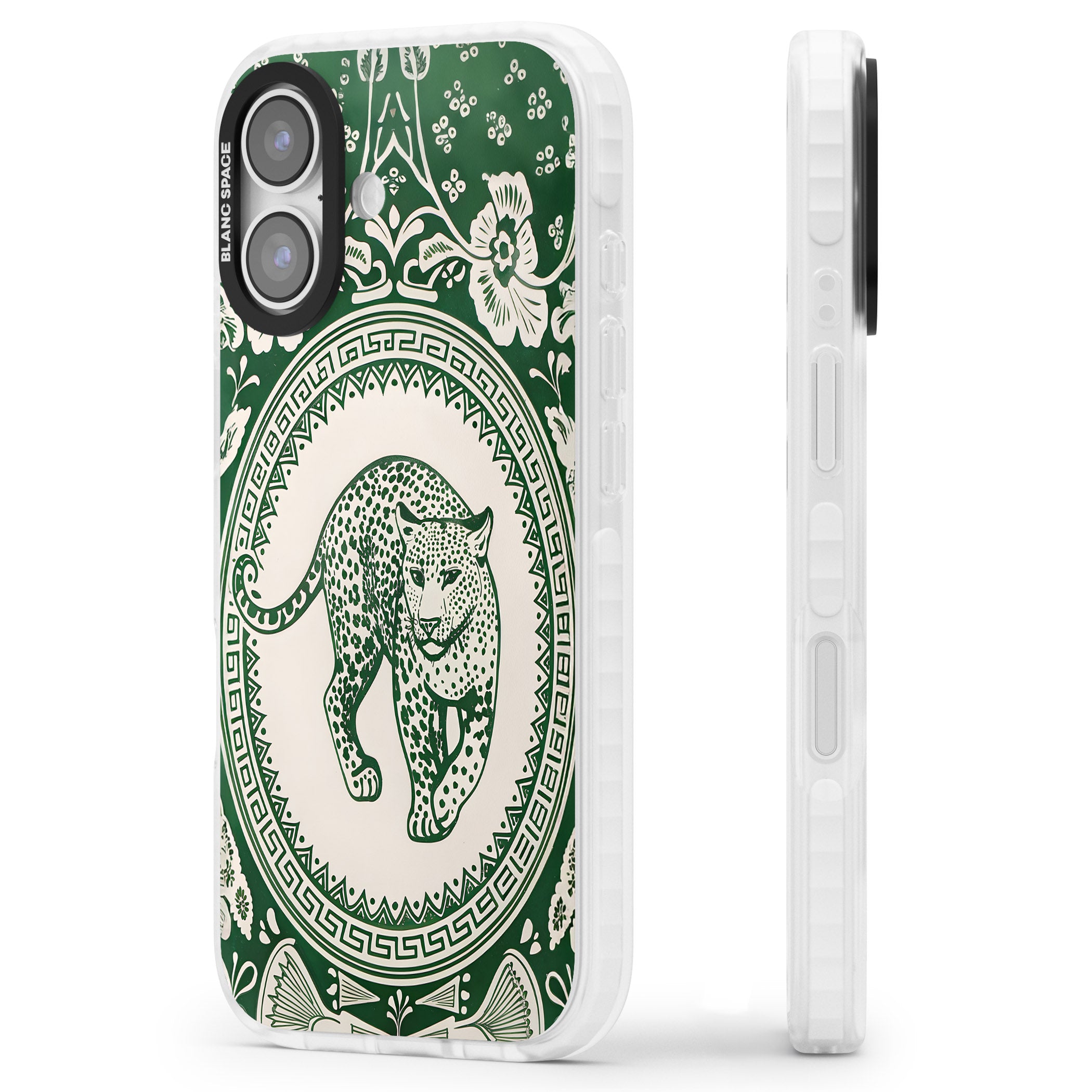 Green Leopard iPhone 17 Impact Clear Phone Case Side Profile