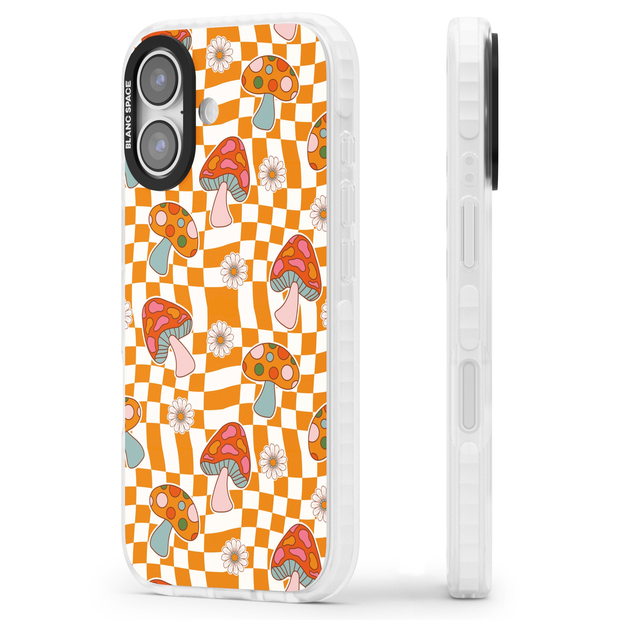 Wavy Checked Shrooms iPhone 17 Impact Clear Phone Case Side Profile