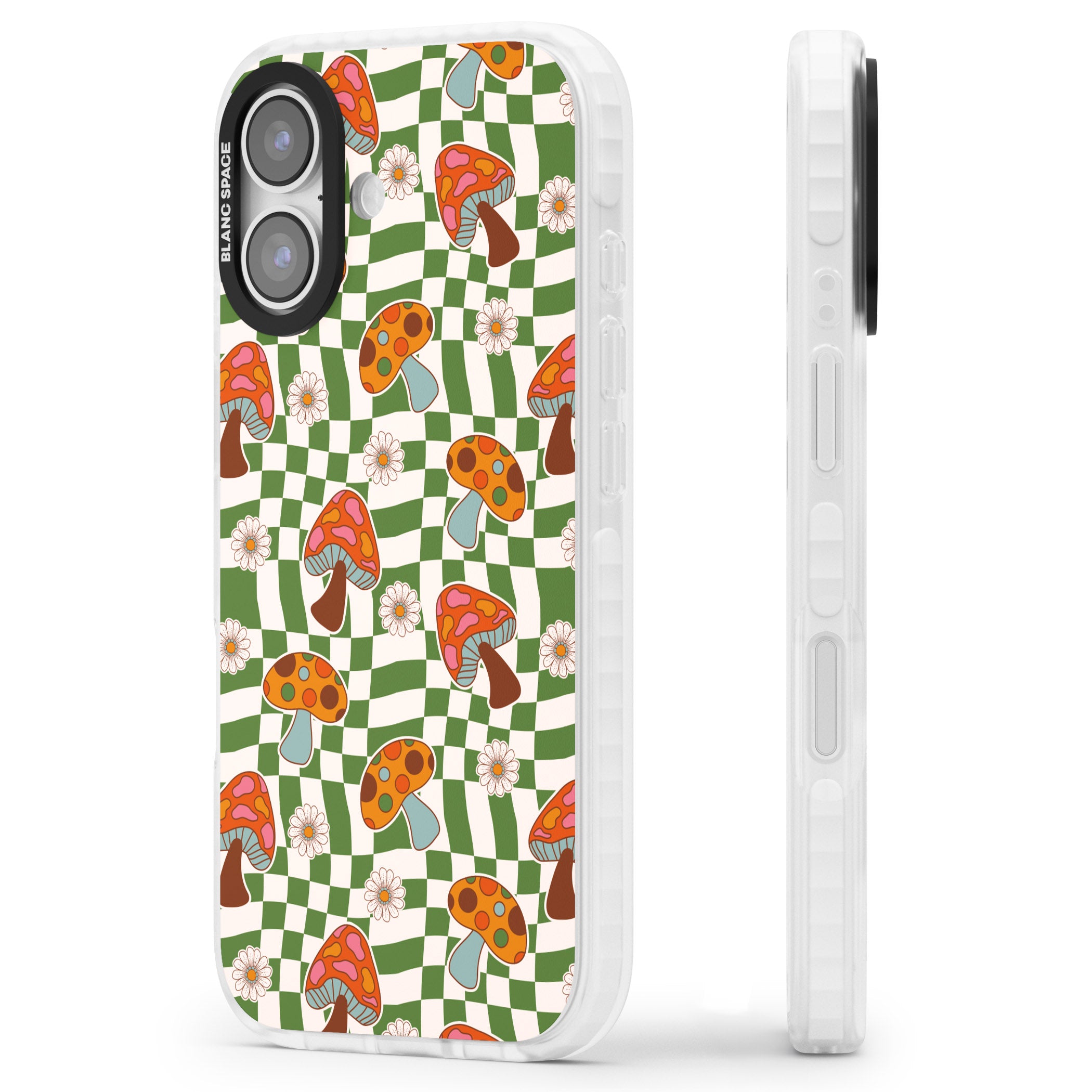 Wavy Checked Shroom & Bloom iPhone 17 Impact Clear Phone Case Side Profile