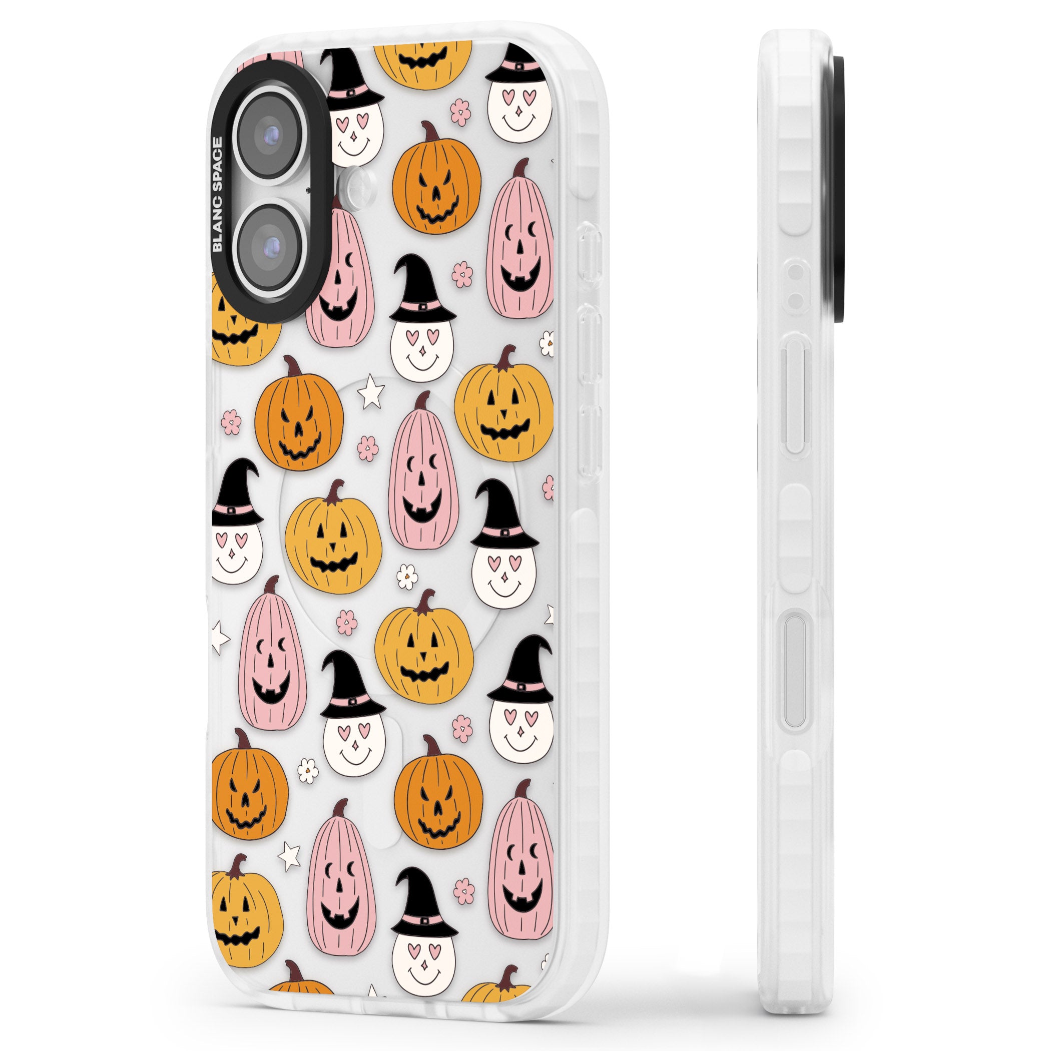 Witches And Pumpkins Pattern iPhone 17 Impact Clear Phone Case Side Profile