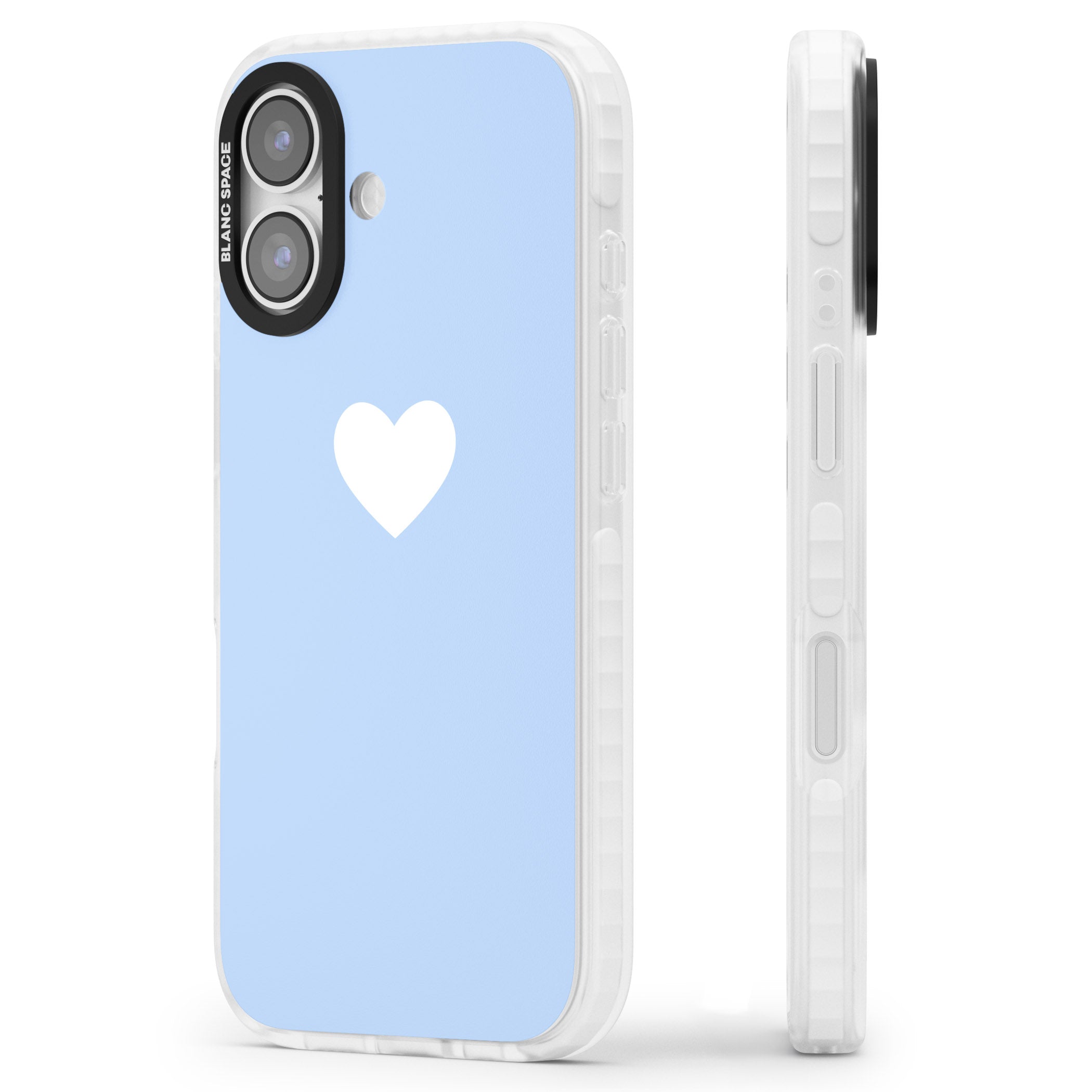 Single Heart Design: White & Baby Blue iPhone 17 Impact Clear Phone Case Side Profile