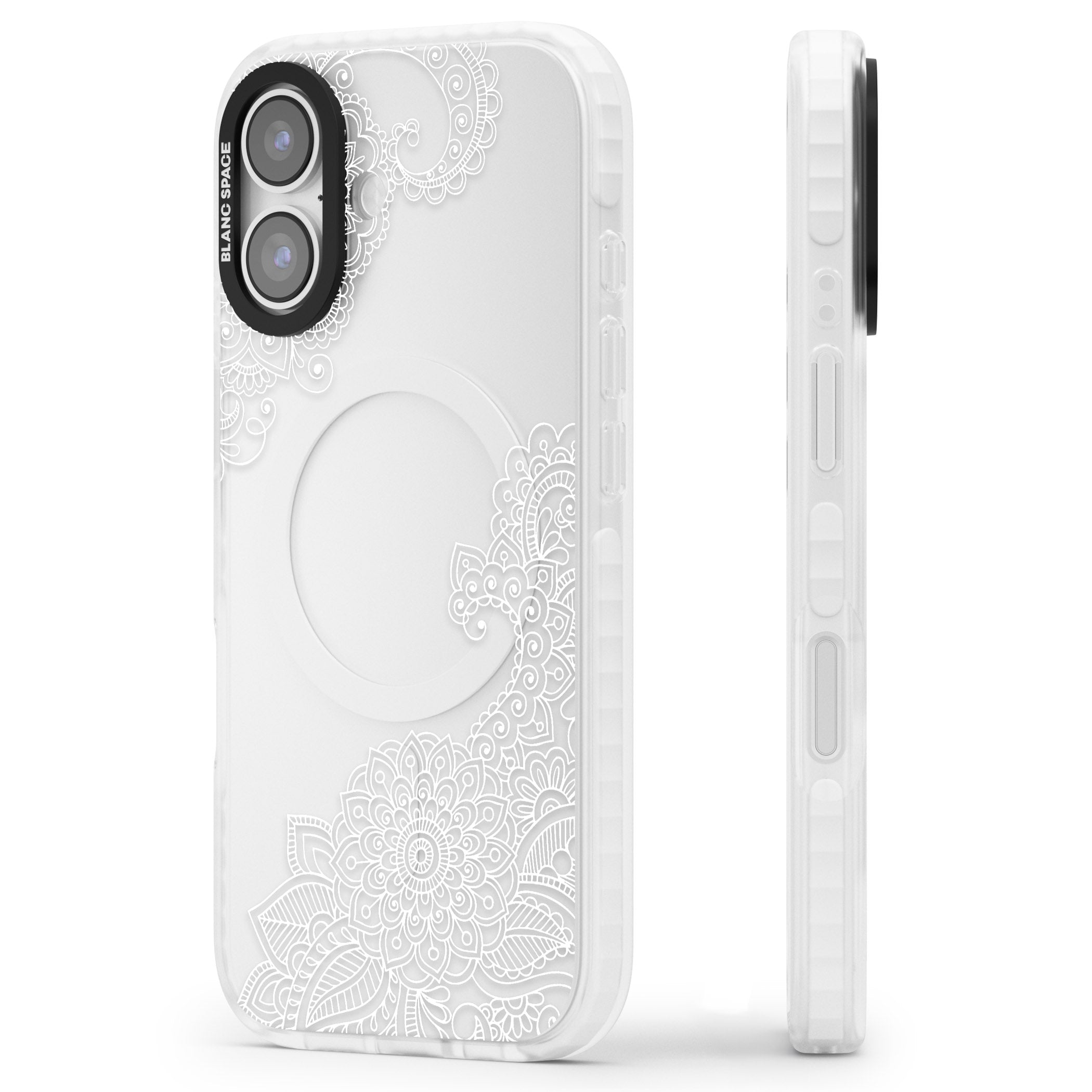 White Henna Botanicals iPhone 17 Impact Clear Phone Case Side Profile