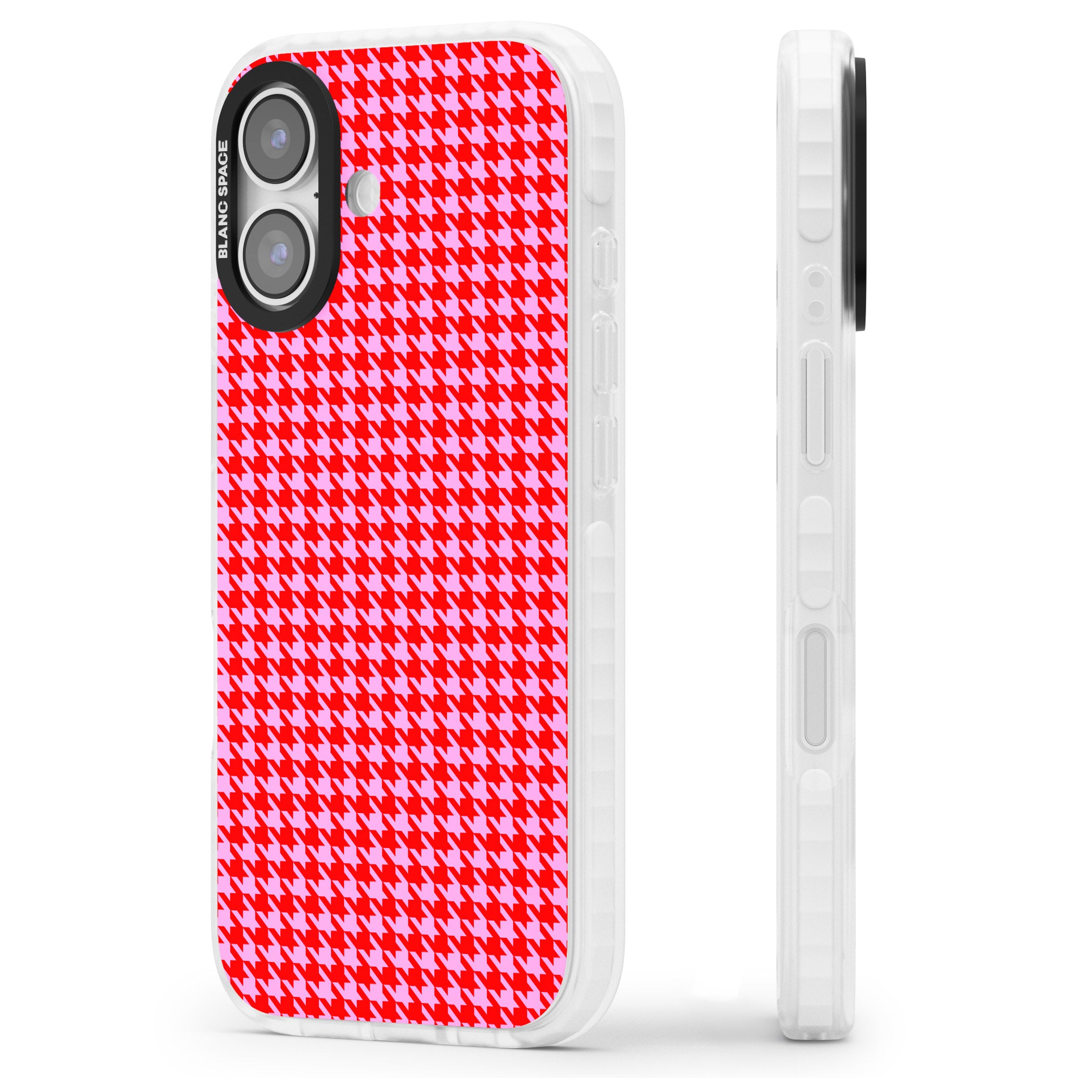 Neon Pink & Red Houndstooth iPhone 17 Impact Clear Phone Case Side Profile