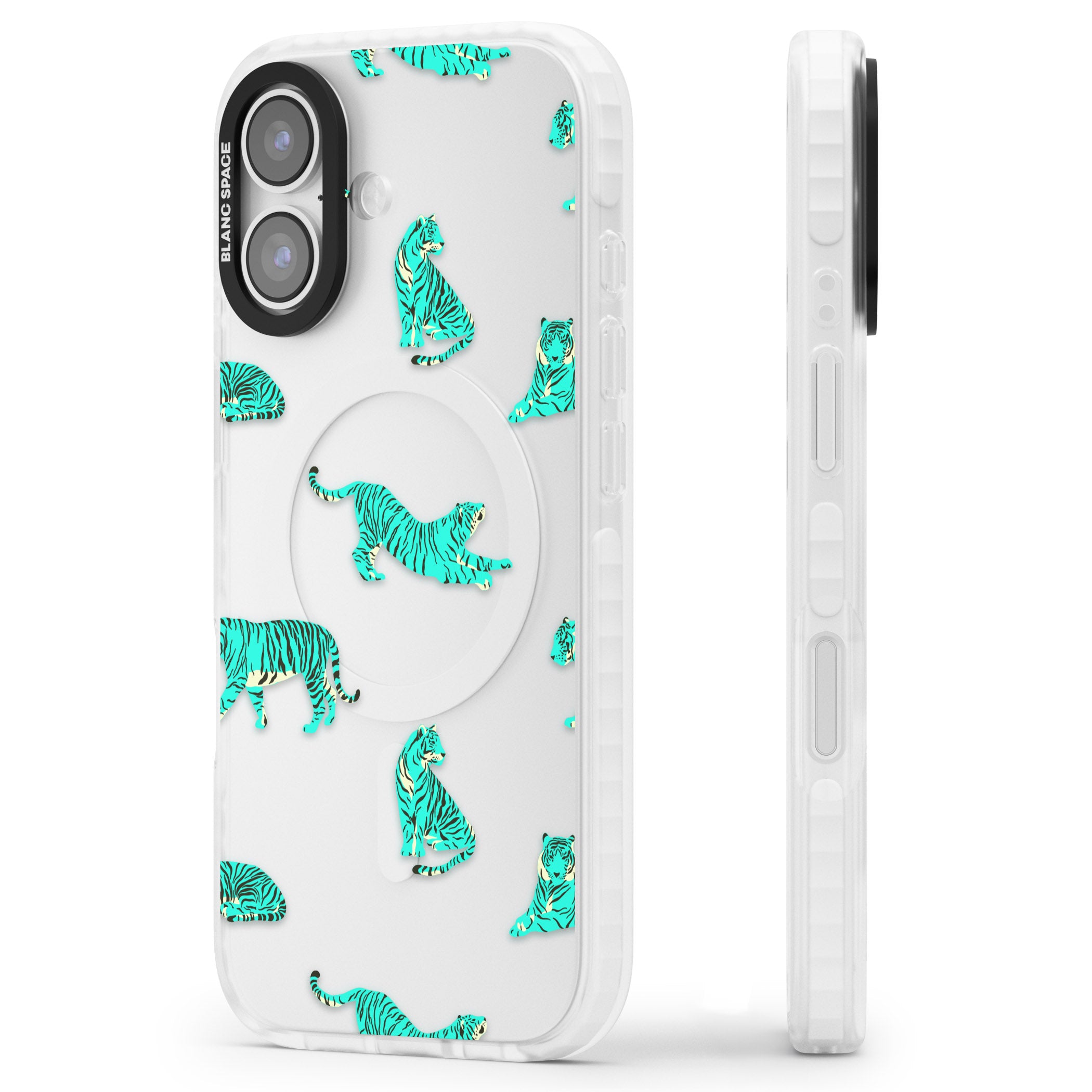 Turquoise Tiger iPhone 17 Impact Clear Phone Case Side Profile