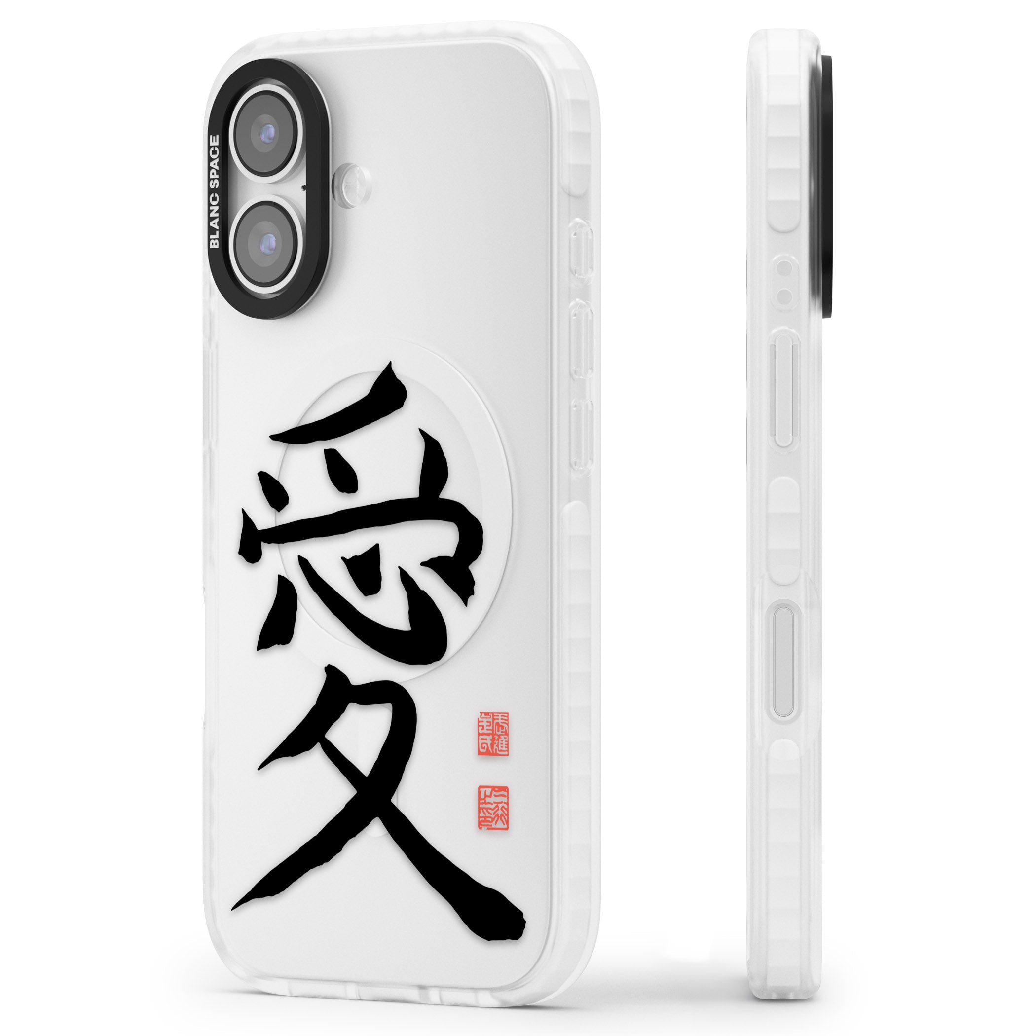 Japanese Kanji Love iPhone 17 Impact Clear Phone Case Side Profile