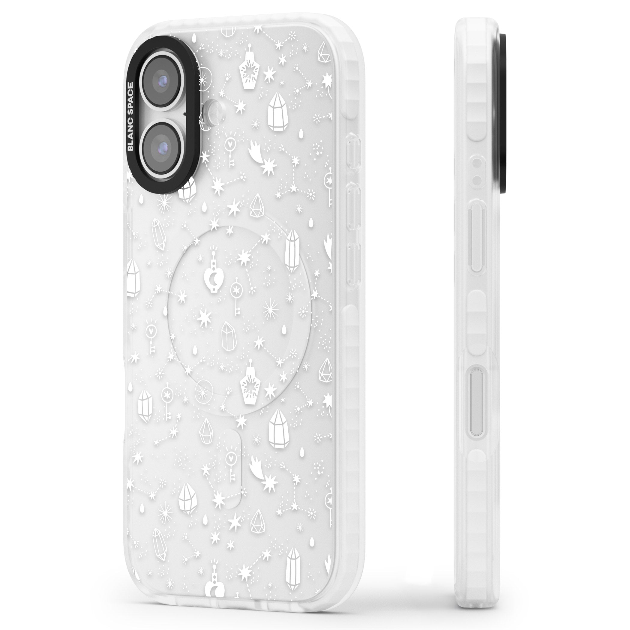 White Cosmic Crystal iPhone 17 Impact Clear Phone Case Side Profile