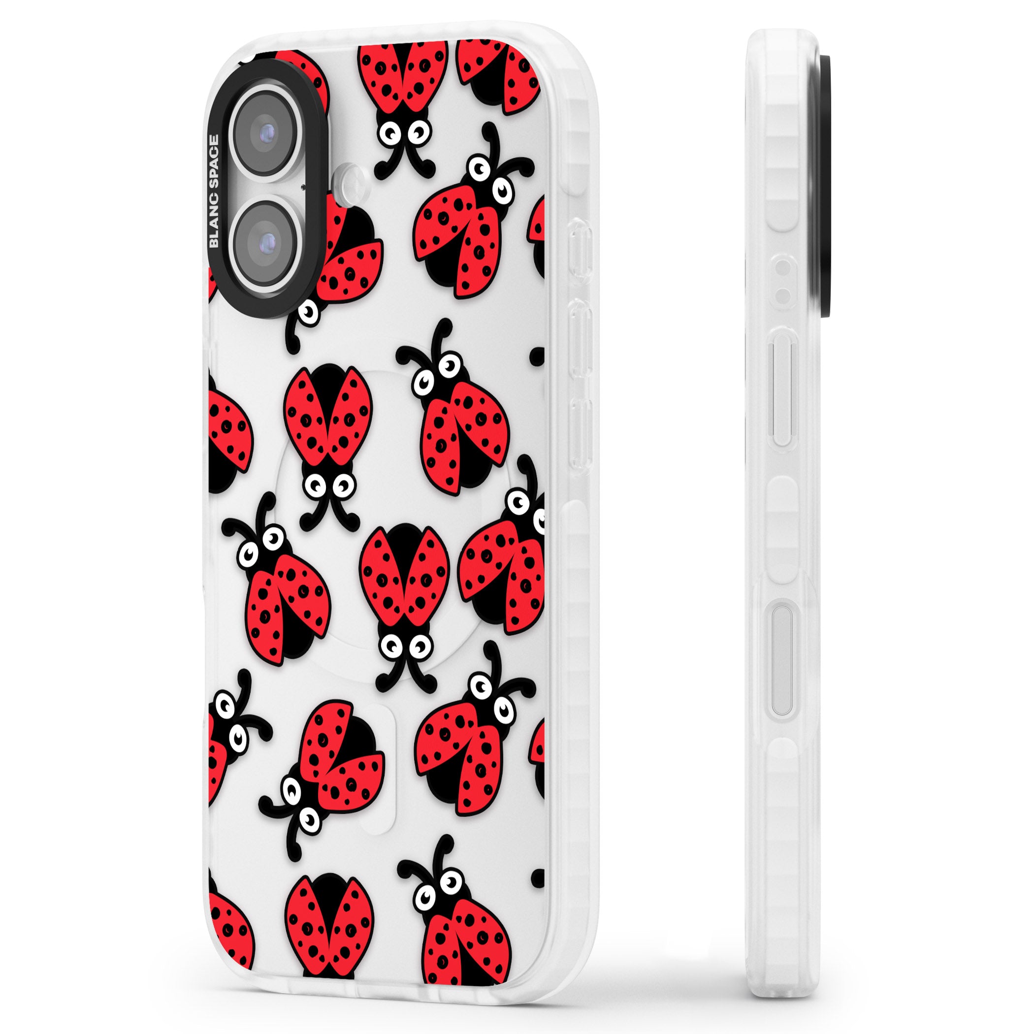 Ladybug Pattern iPhone 17 Impact Clear Phone Case Side Profile
