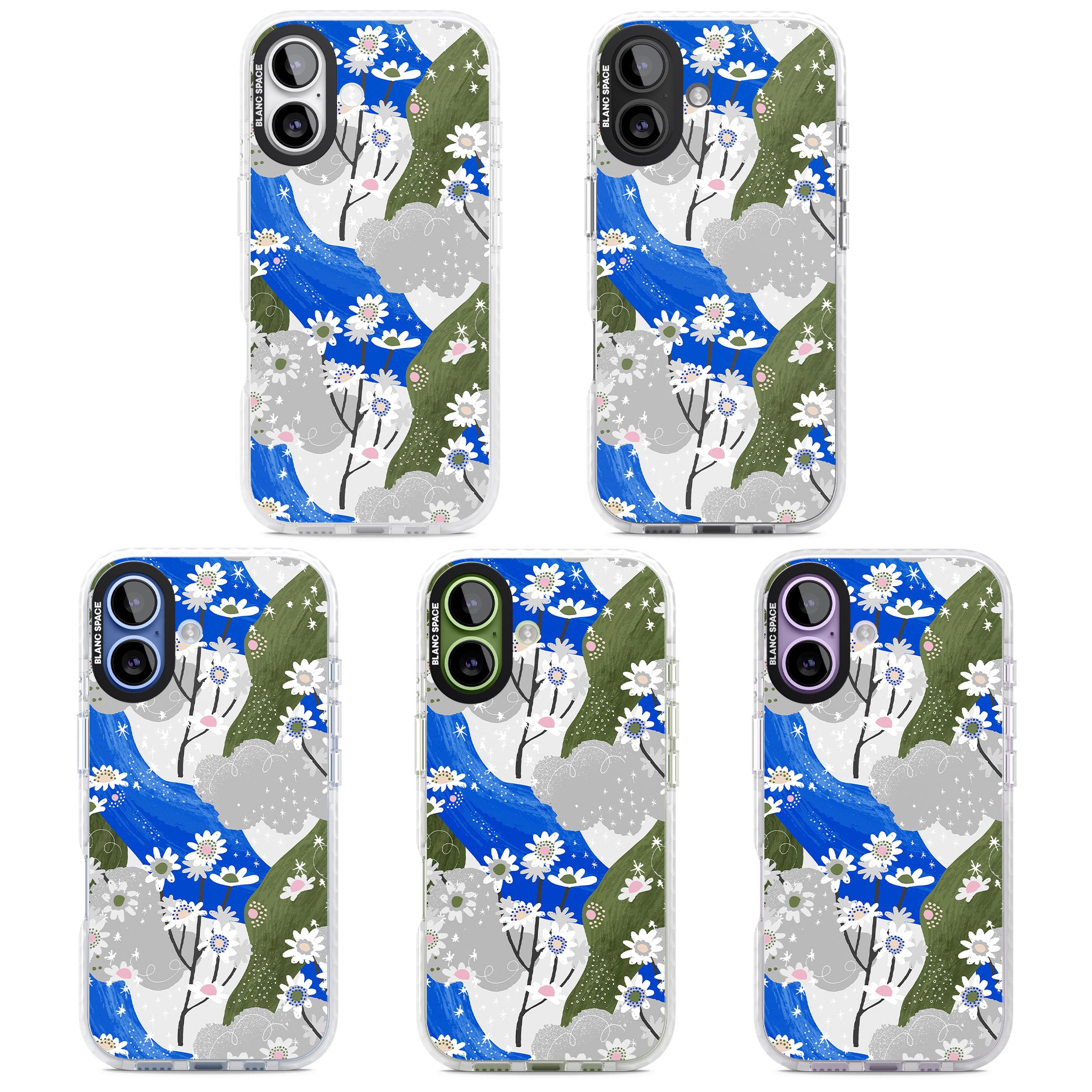 Blue & Grey Daisies Pattern iPhone 17 Impact Pro Clear Phone Case APT Impact Protection
