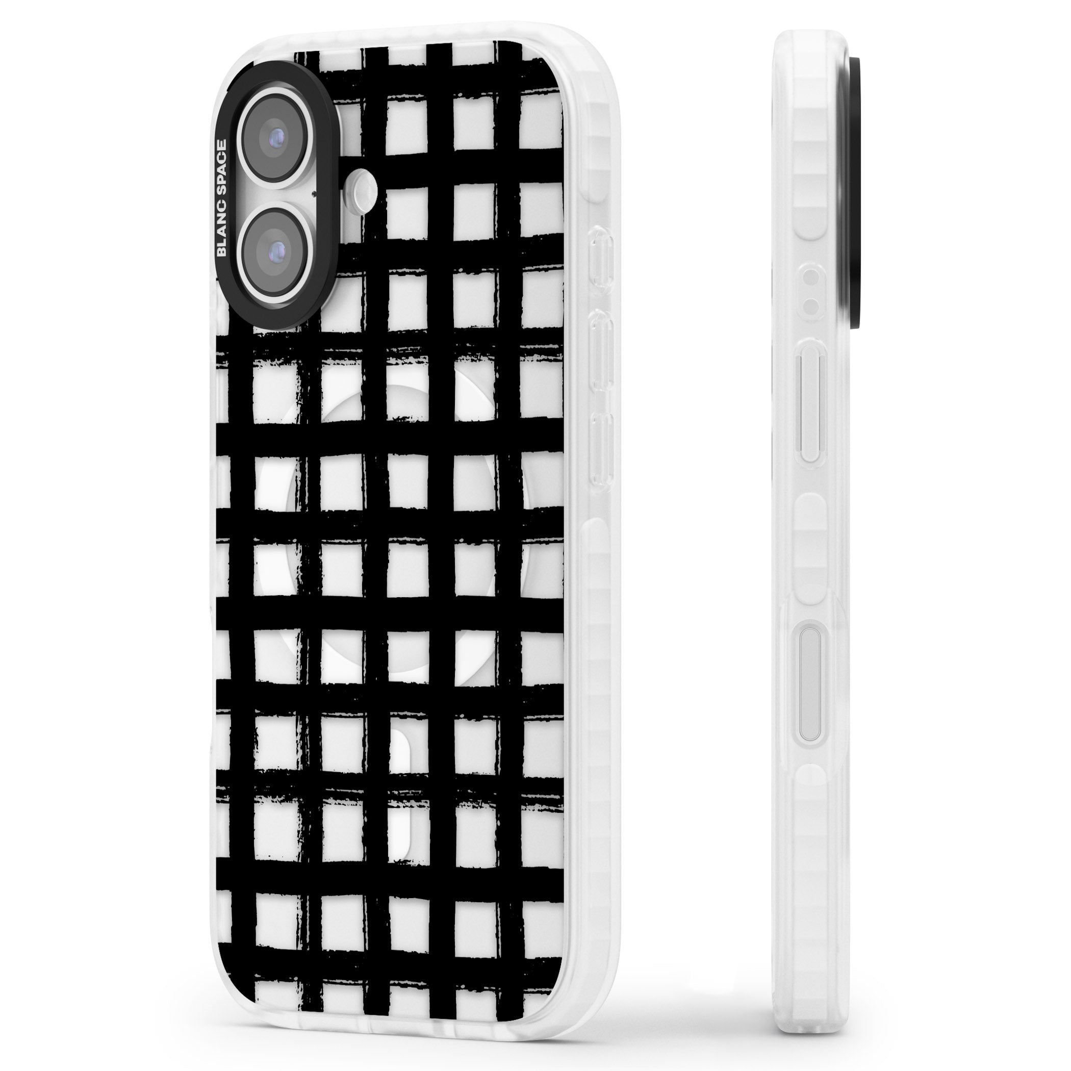 Messy Black Grid Clear iPhone 17 Impact Pro Clear Phone Case Side Profile