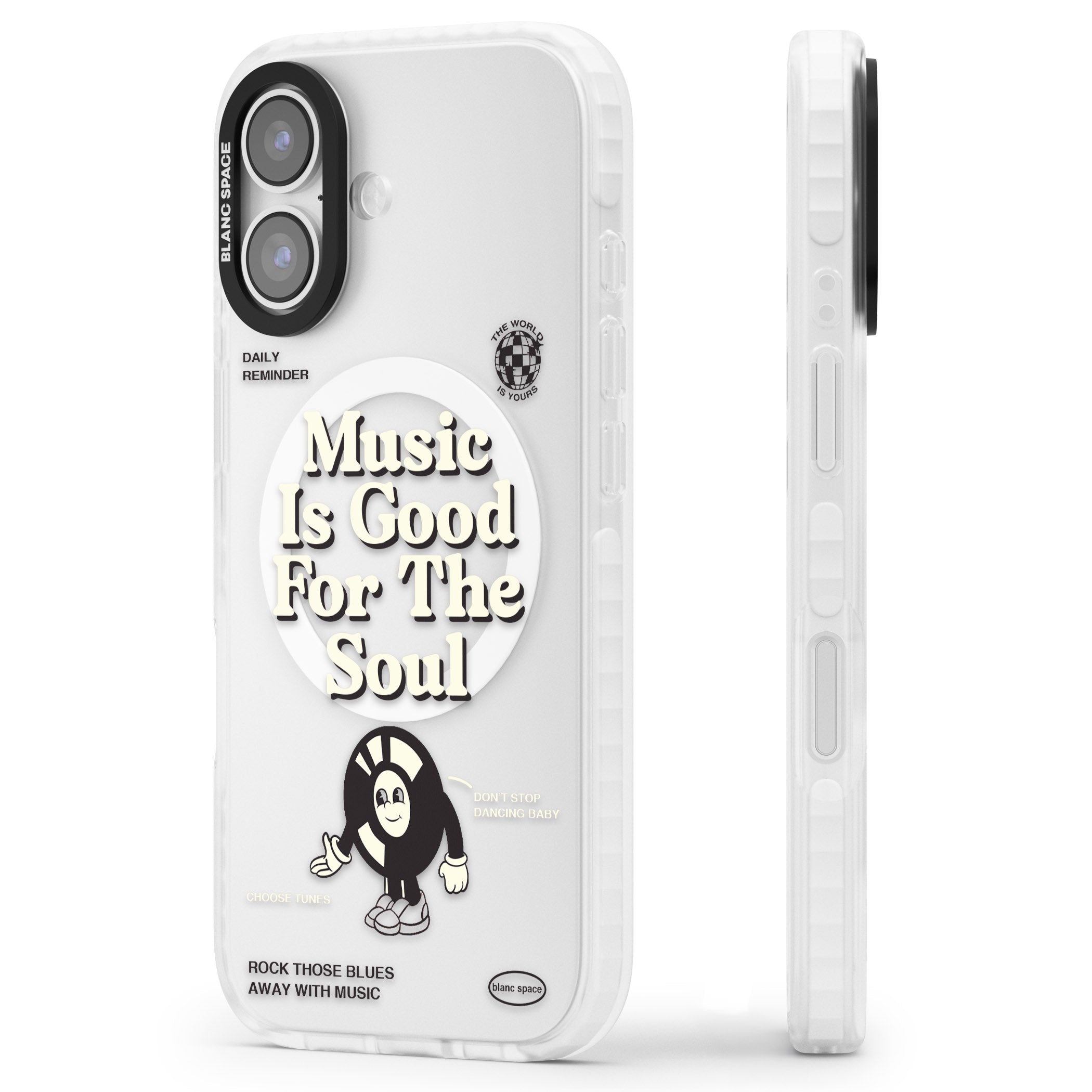 Music Is Good For The Soul iPhone 17 Impact Pro Clear Phone Case Side Profile
