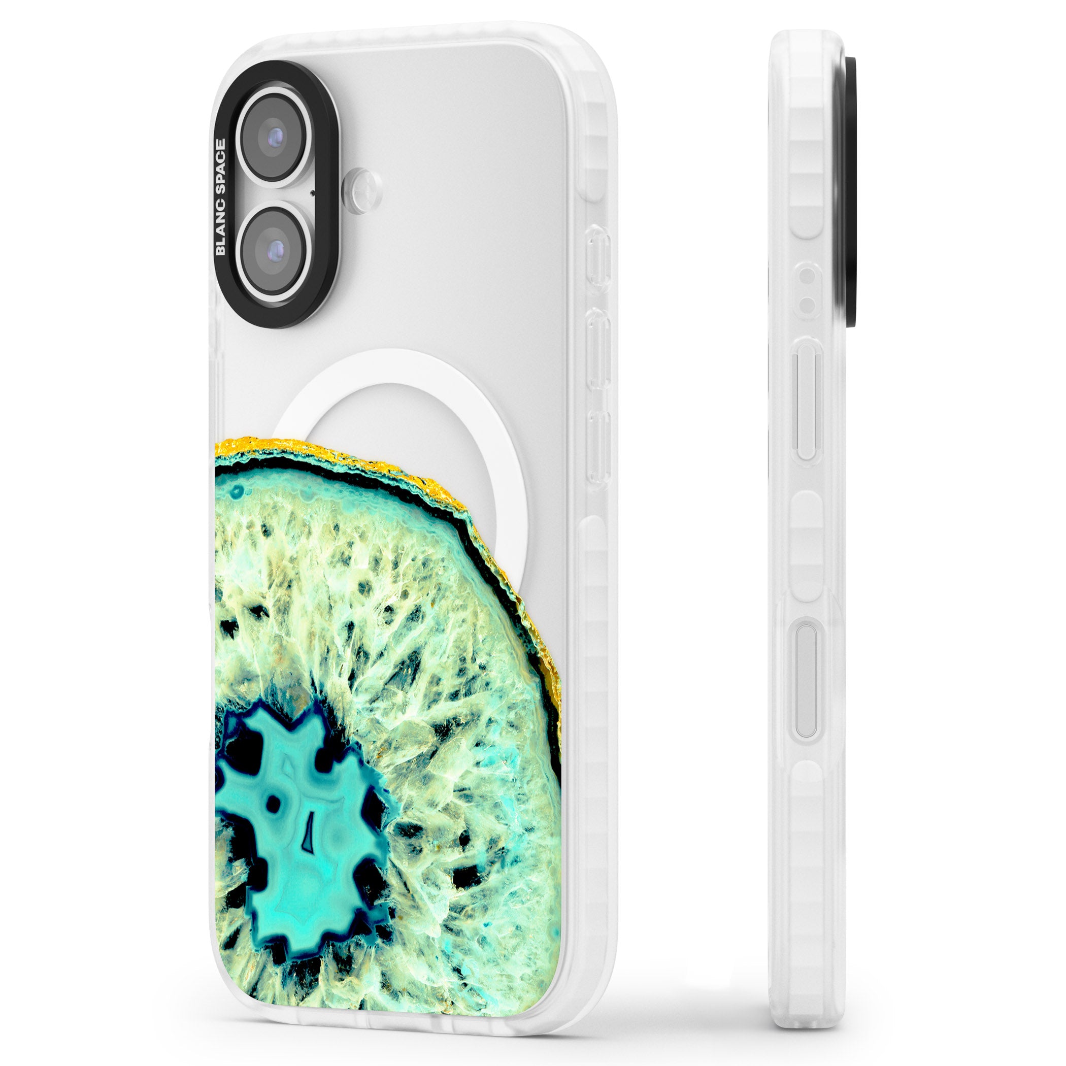 Turquoise Geode Crystal iPhone 17 Impact Pro Clear Phone Case Side Profile