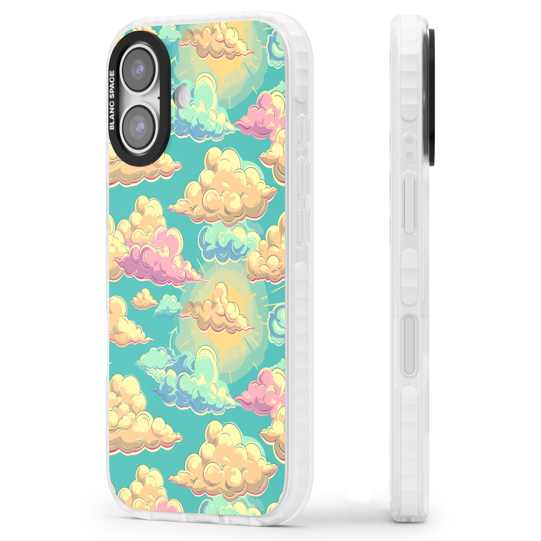 Pastel Clouds iPhone 17 Impact Pro Clear Phone Case Side Profile