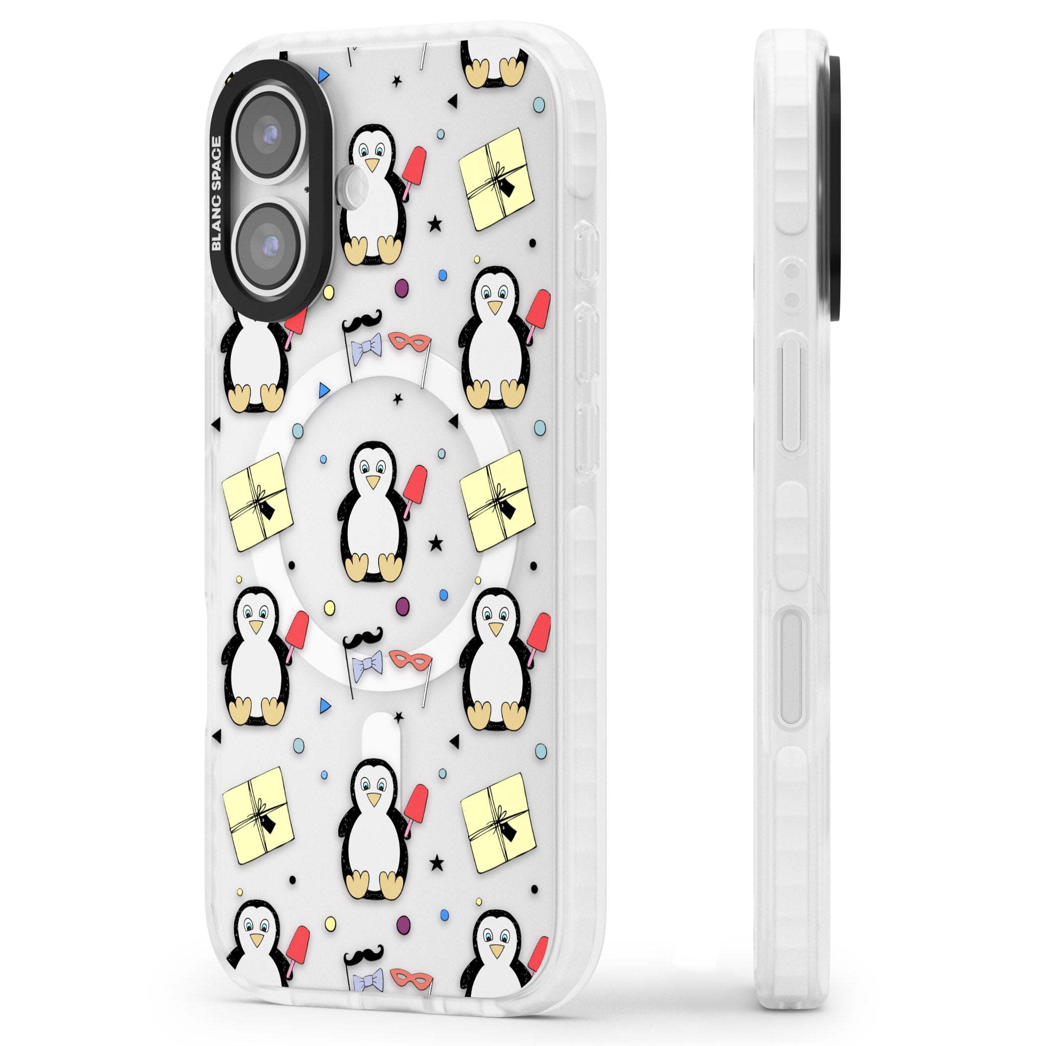 Cute Penguin Pattern Clear iPhone 17 Impact Pro Clear Phone Case Side Profile