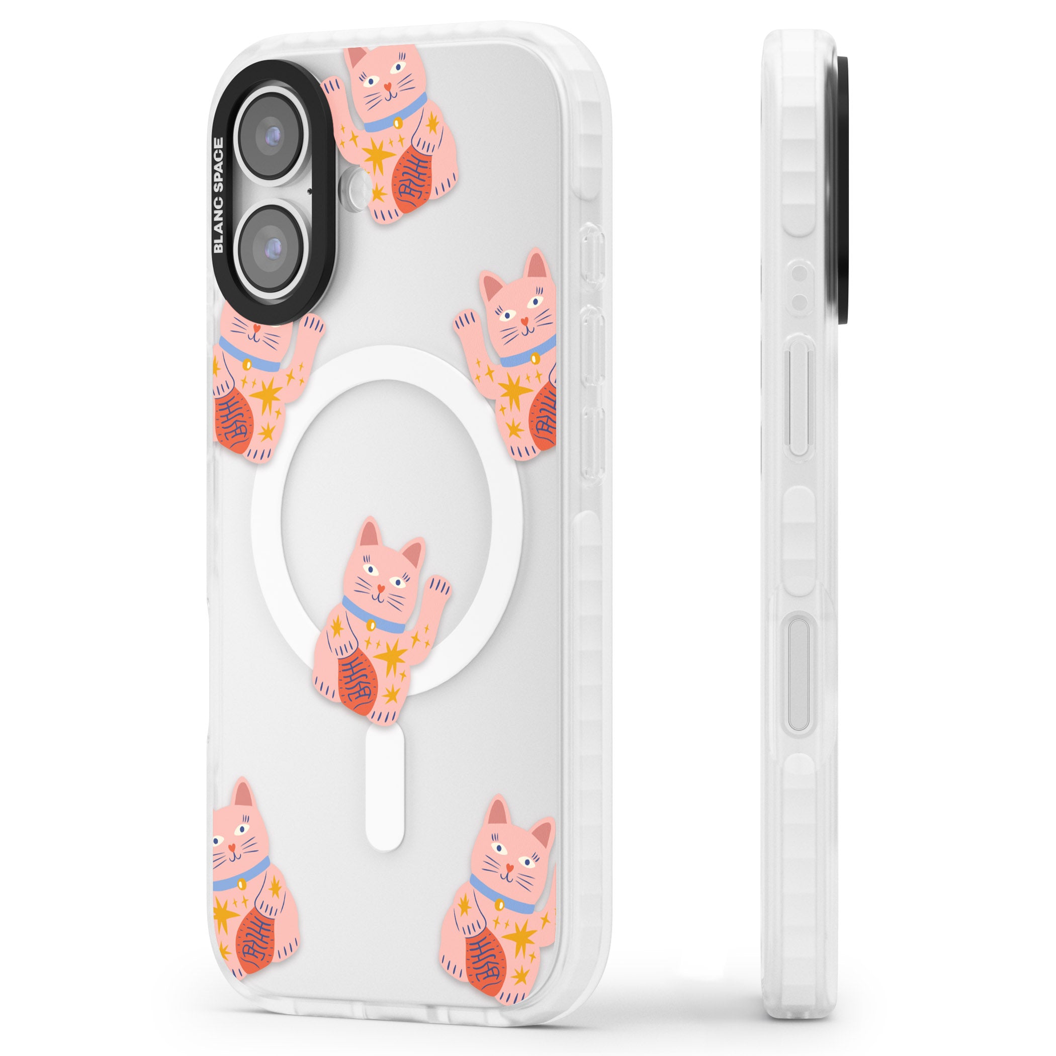 Waving Cat Pattern iPhone 17 Impact Pro Clear Phone Case Side Profile