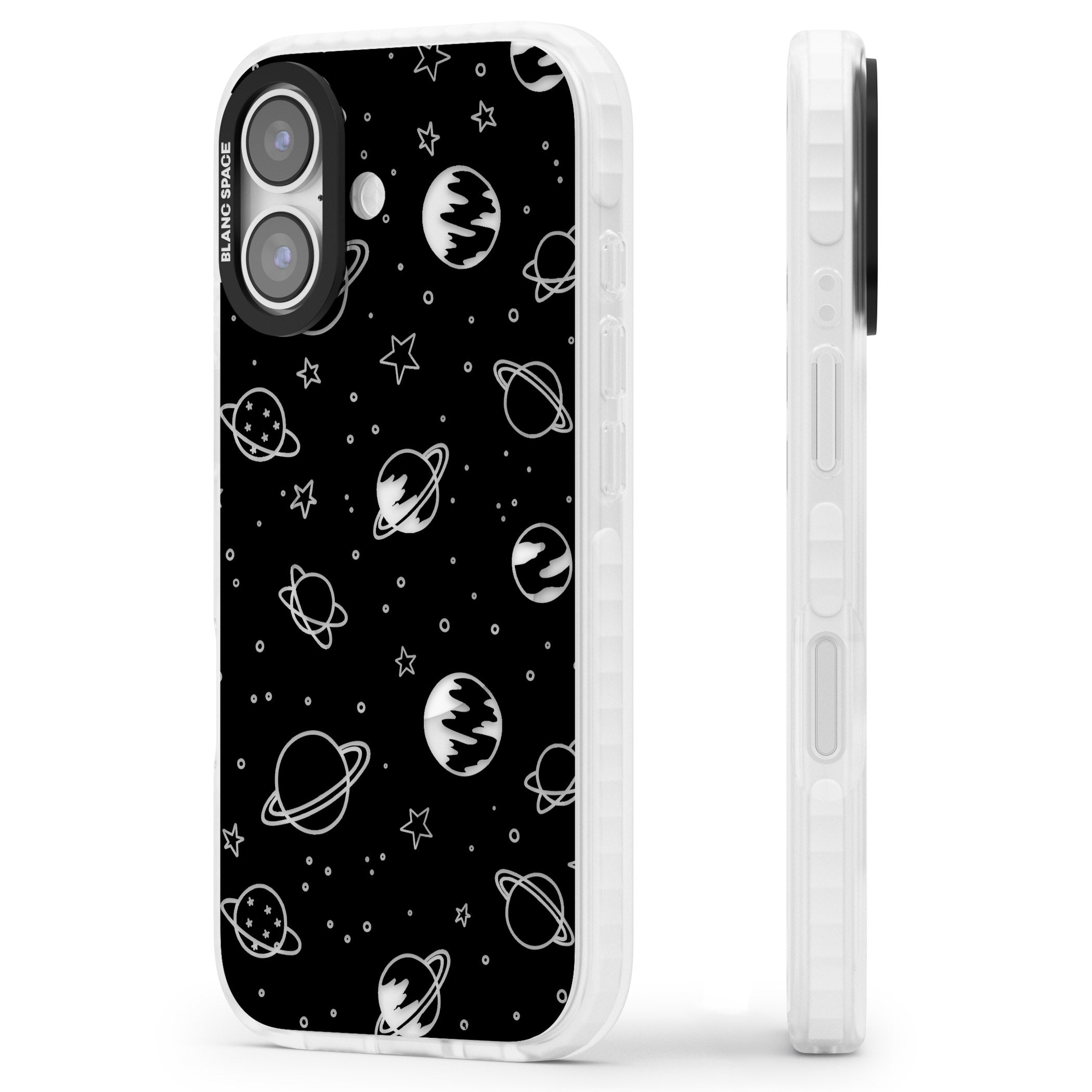 Cosmic Sketch Clear Black iPhone 17 Impact Pro Clear Phone Case Side Profile