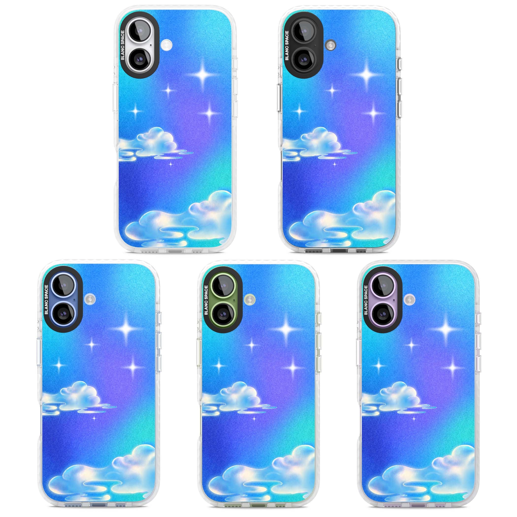 Aurora celestial iPhone case featuring dreamy iridescent clouds, sparkling stars and pastel blue purple sky | Impact Magsafe case for iPhone 17