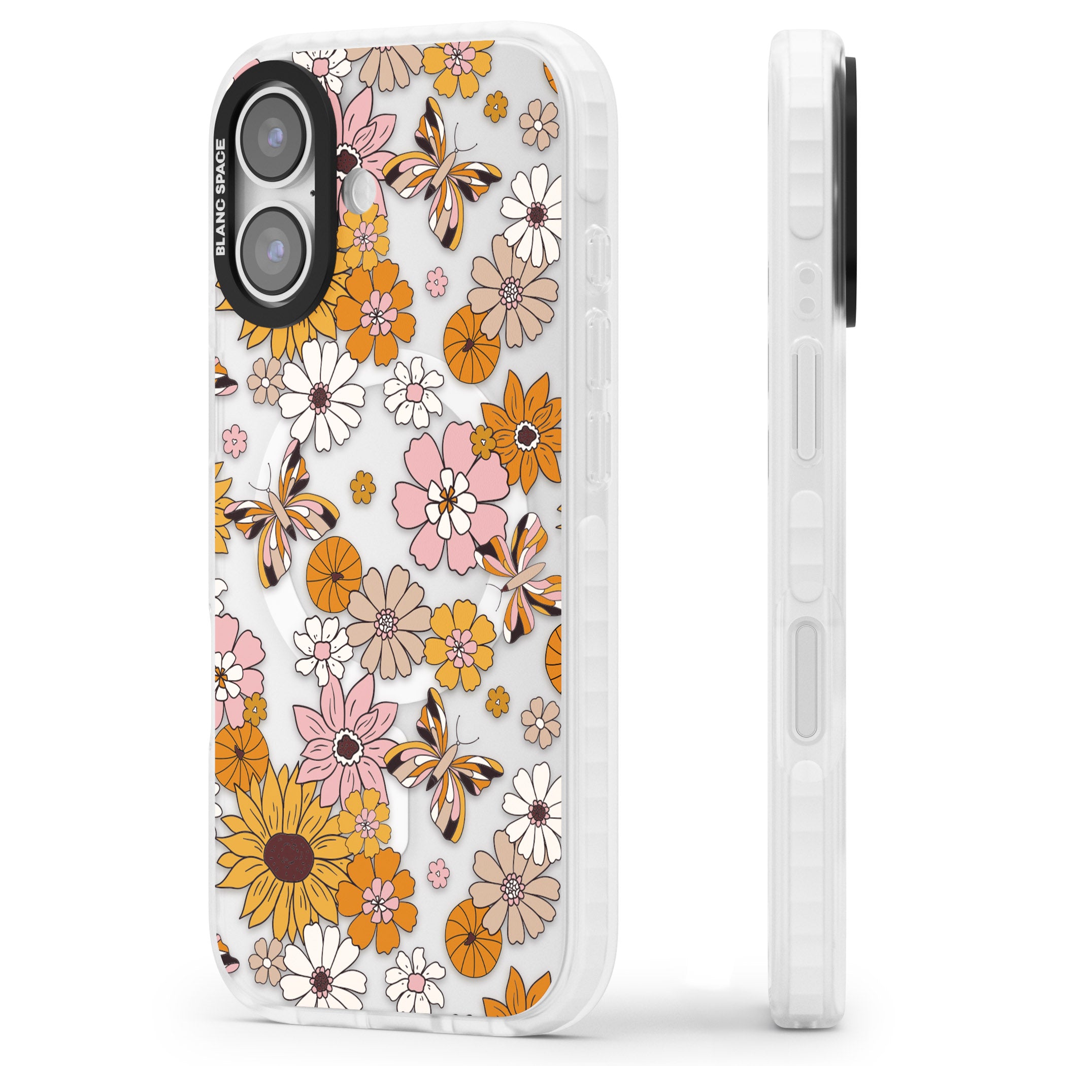 Butterfly Bloom Autumn Floral iPhone 17 Impact Pro Clear Phone Case Side Profile