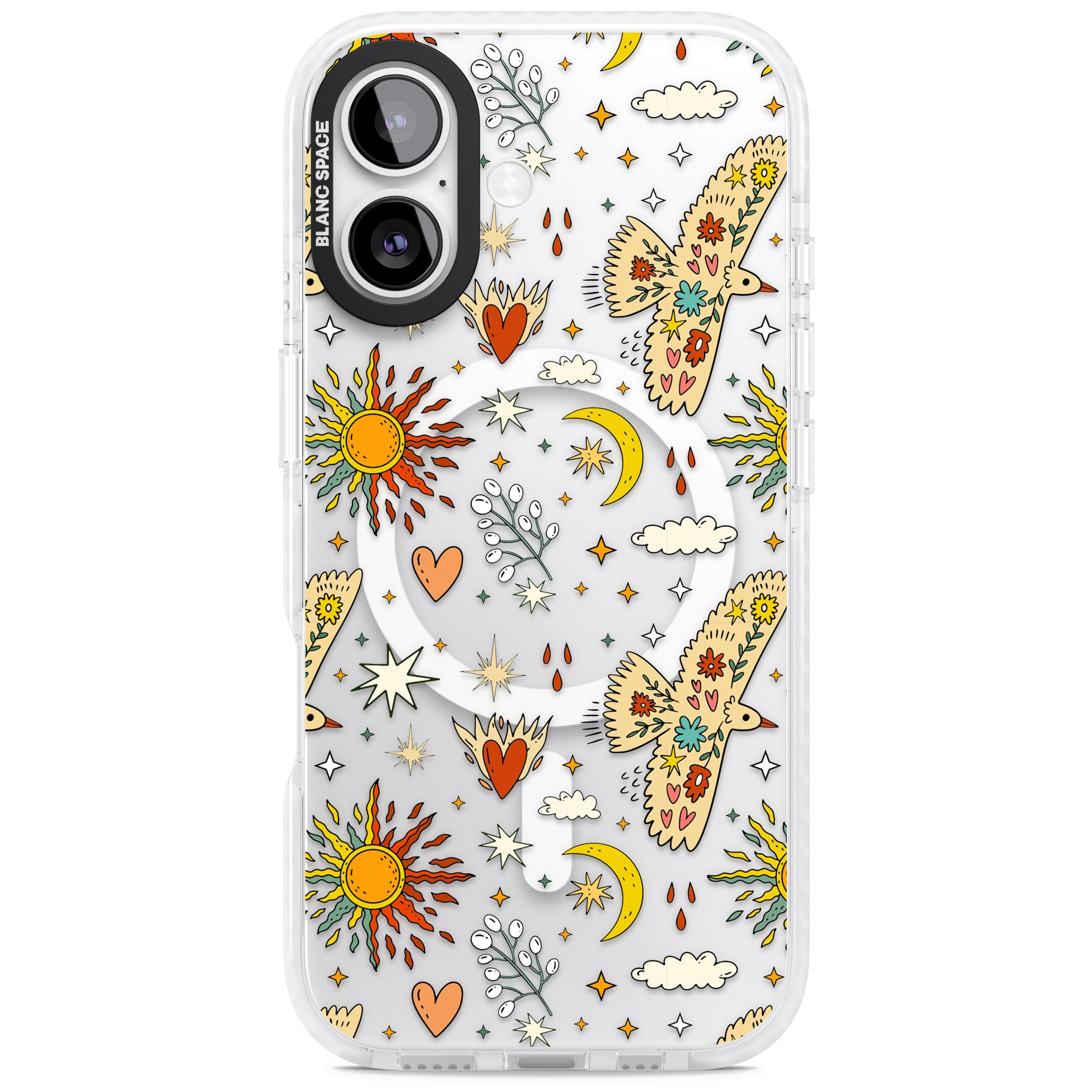 Boho Celestial Floral Bird Sun iPhone 17 Impact Pro Clear Phone Case