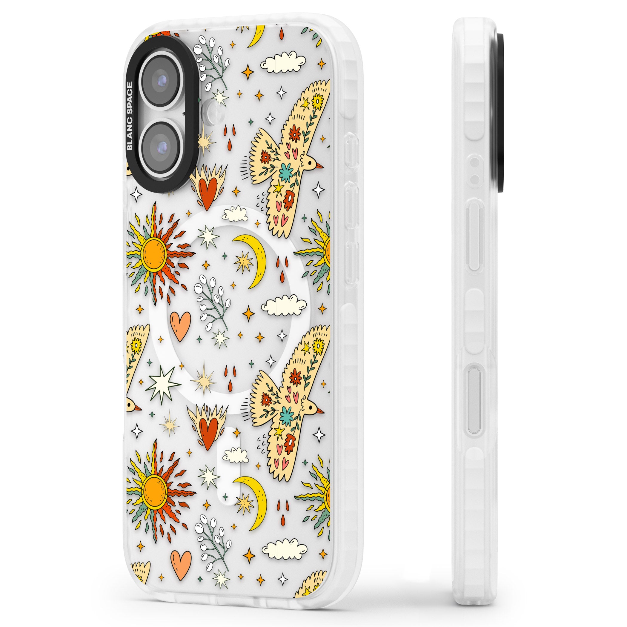 Boho Celestial Floral Bird Sun iPhone 17 Impact Pro Clear Phone Case Side Profile