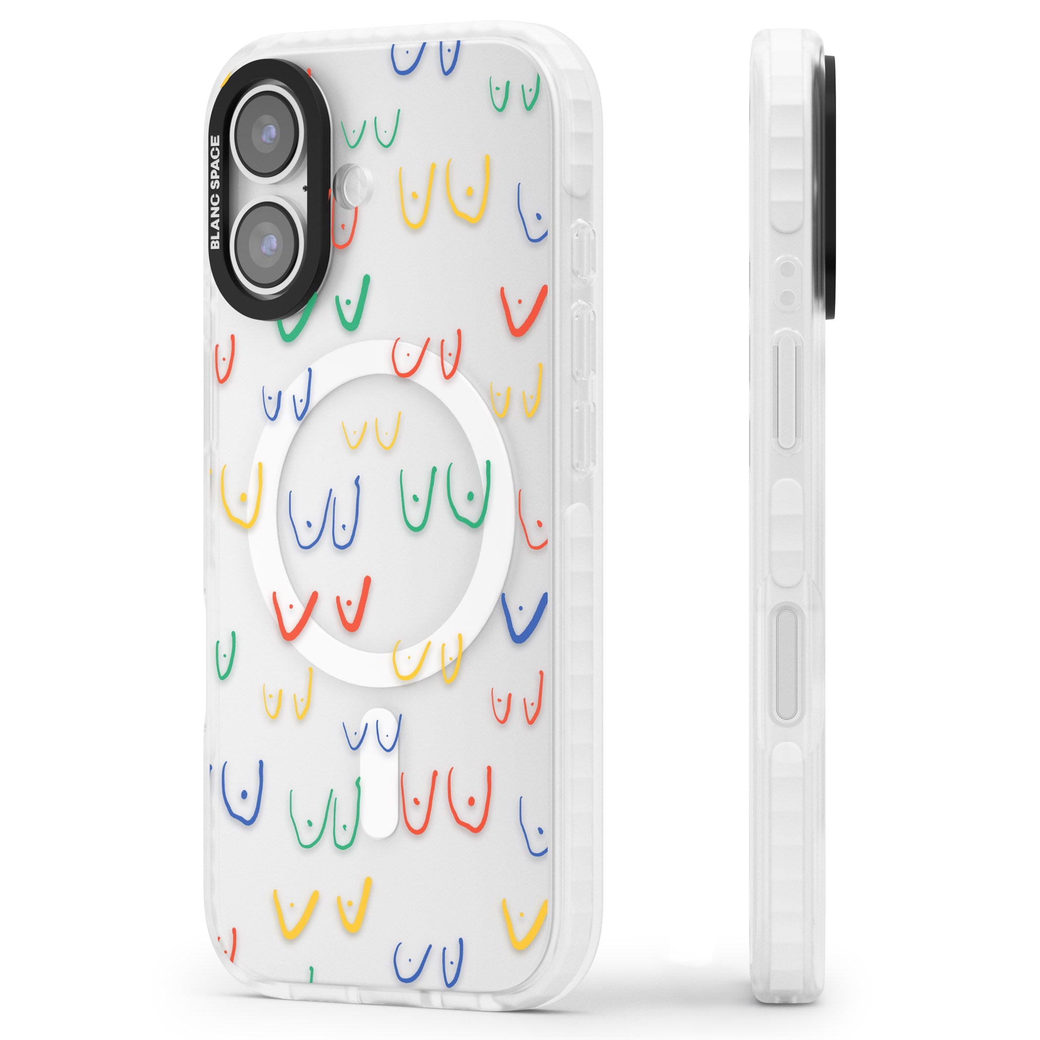 Boob Pattern (Mixed Colours) iPhone 17 Impact Pro Clear Phone Case Side Profile