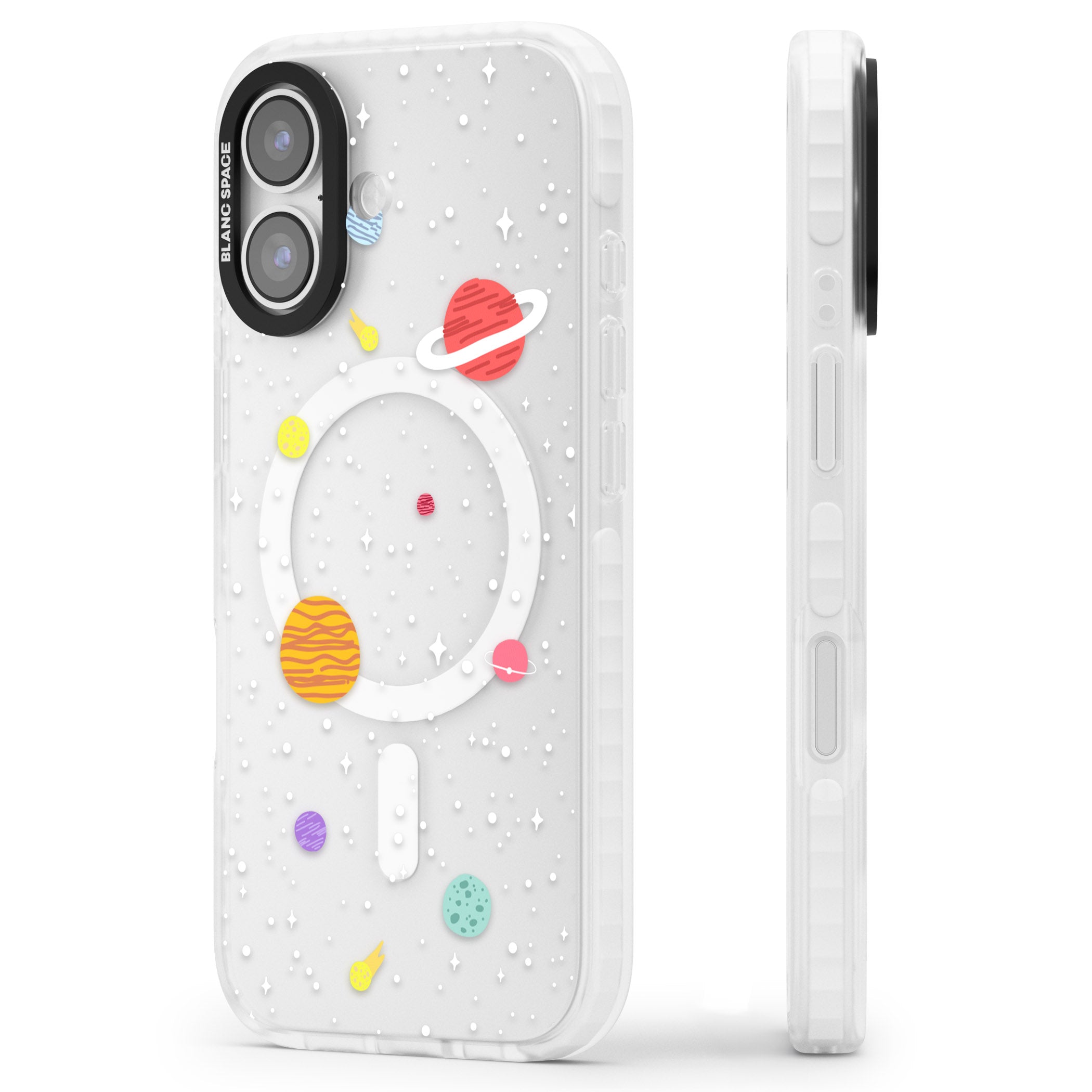 Cute Cartoon Planets (Clear) iPhone 17 Impact Pro Clear Phone Case Side Profile