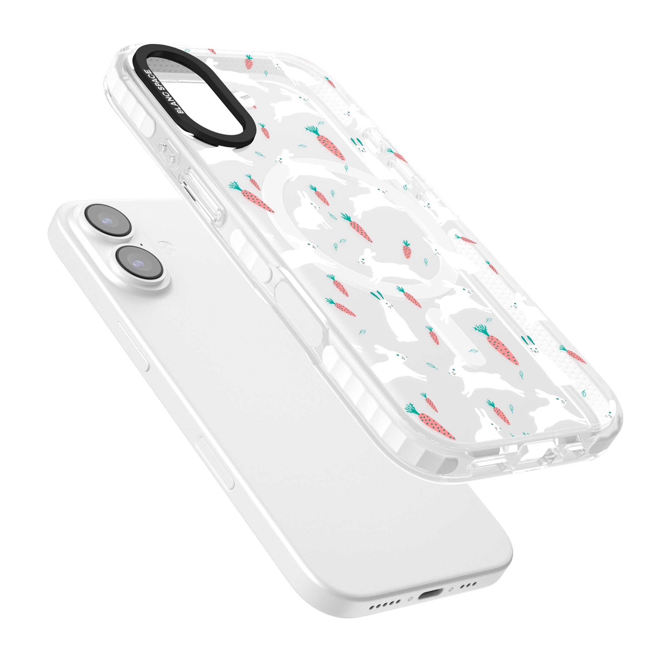 White Bunnies And Carrots iPhone 17 Impact Pro Clear Phone Case Colours