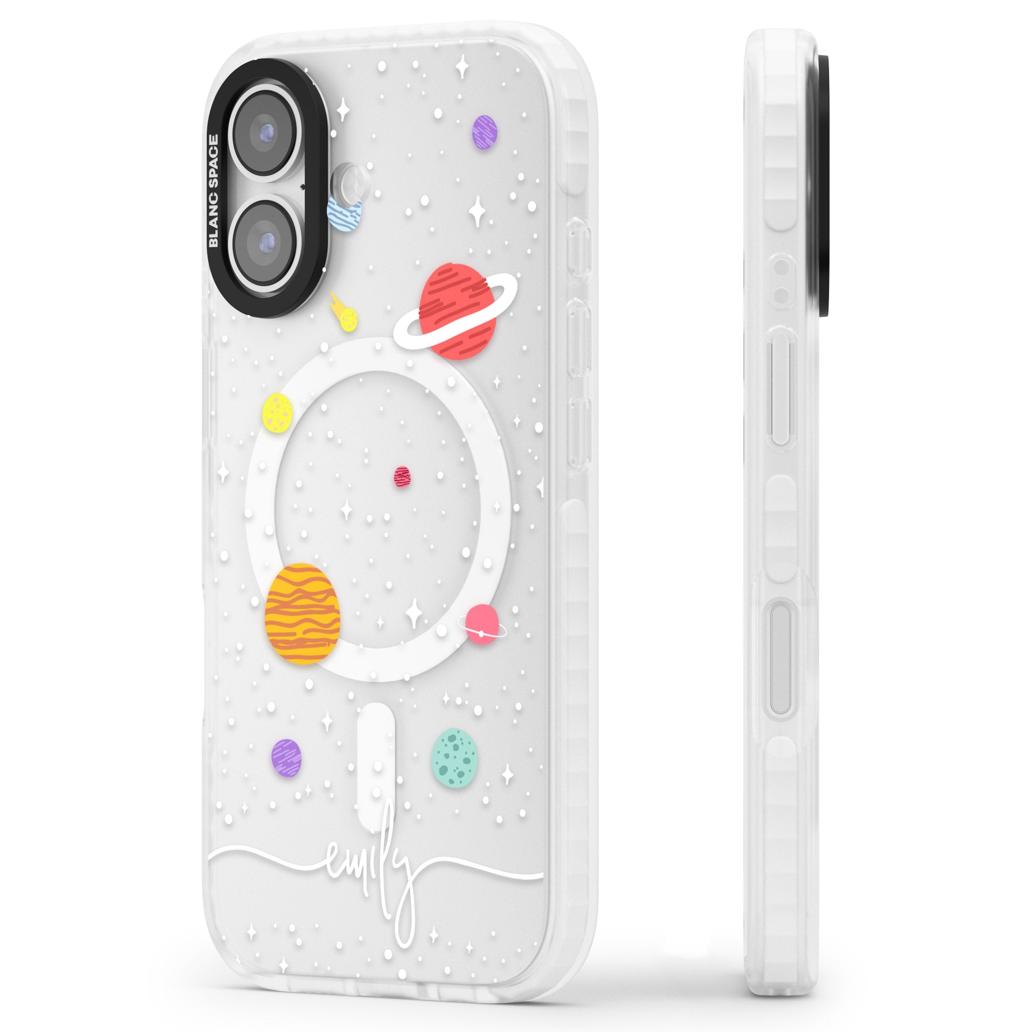 Personalised Cute Cartoon Planet (Clear) iPhone 17 Impact Pro Clear Phone Case Side Profile