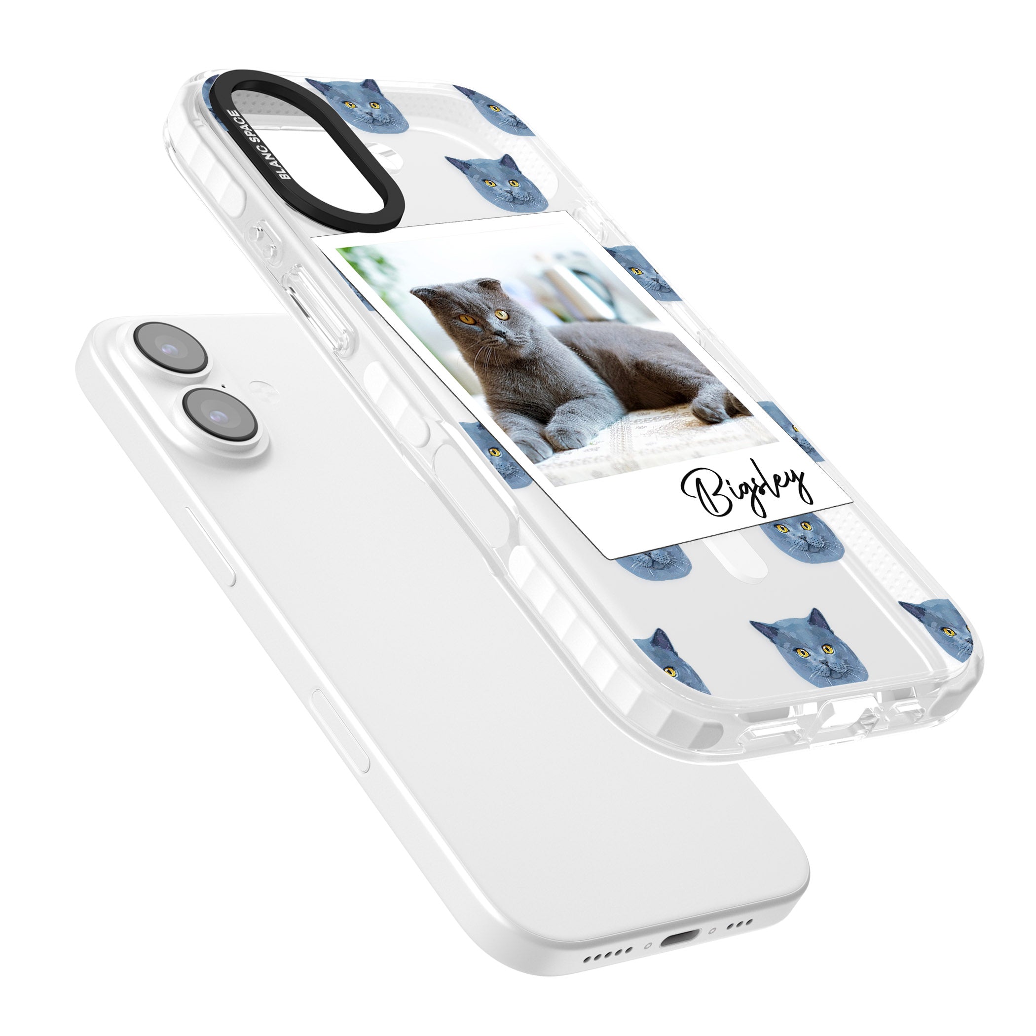 Personalised English Blue Cat Photo iPhone 17 Impact Pro Clear Phone Case Colours