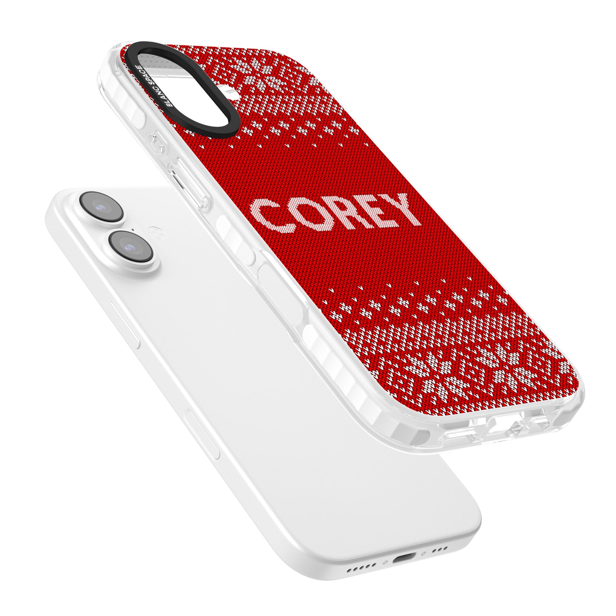 Personalised Red Christmas Knit iPhone 17 Impact Pro Clear Phone Case Colours