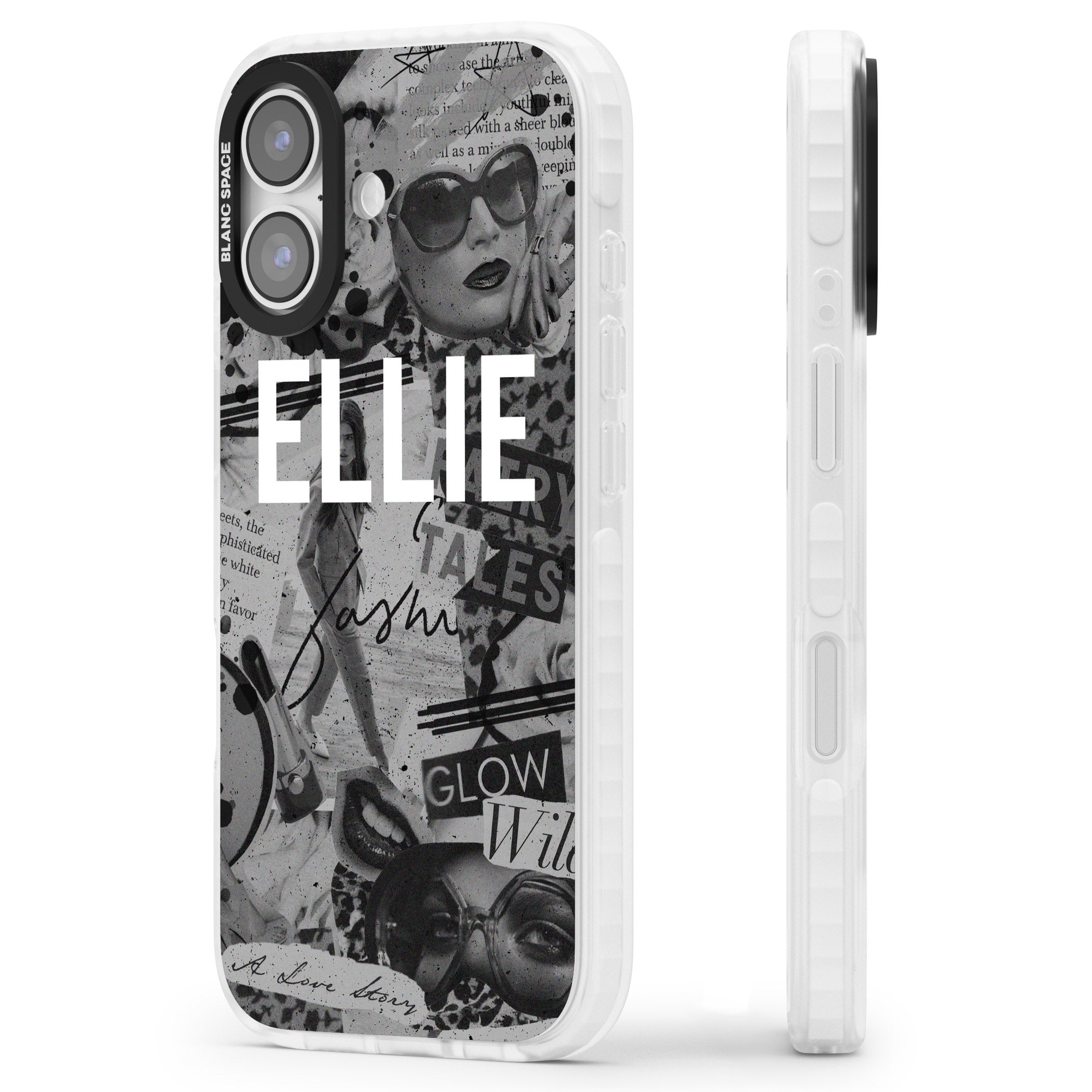 Personalised Grey Scale Vintage Collage iPhone 17 Impact Pro Clear Phone Case Side Profile