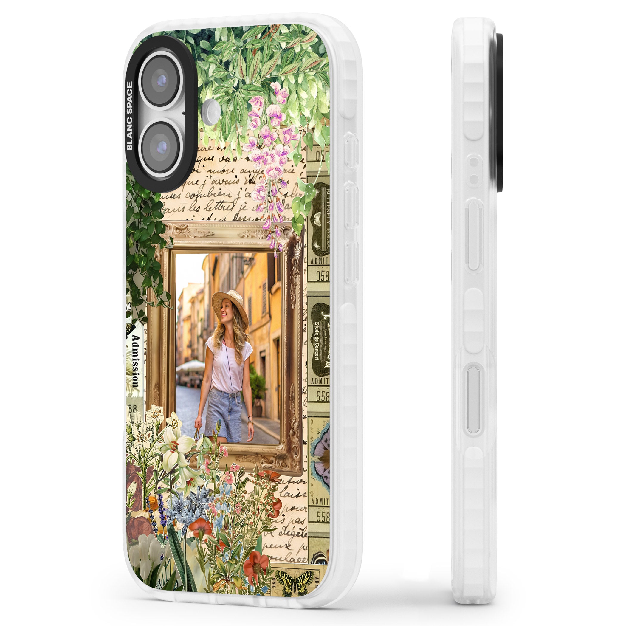 Personalised Tuscan Floral Collage Frame iPhone 17 Impact Pro Clear Phone Case Side Profile