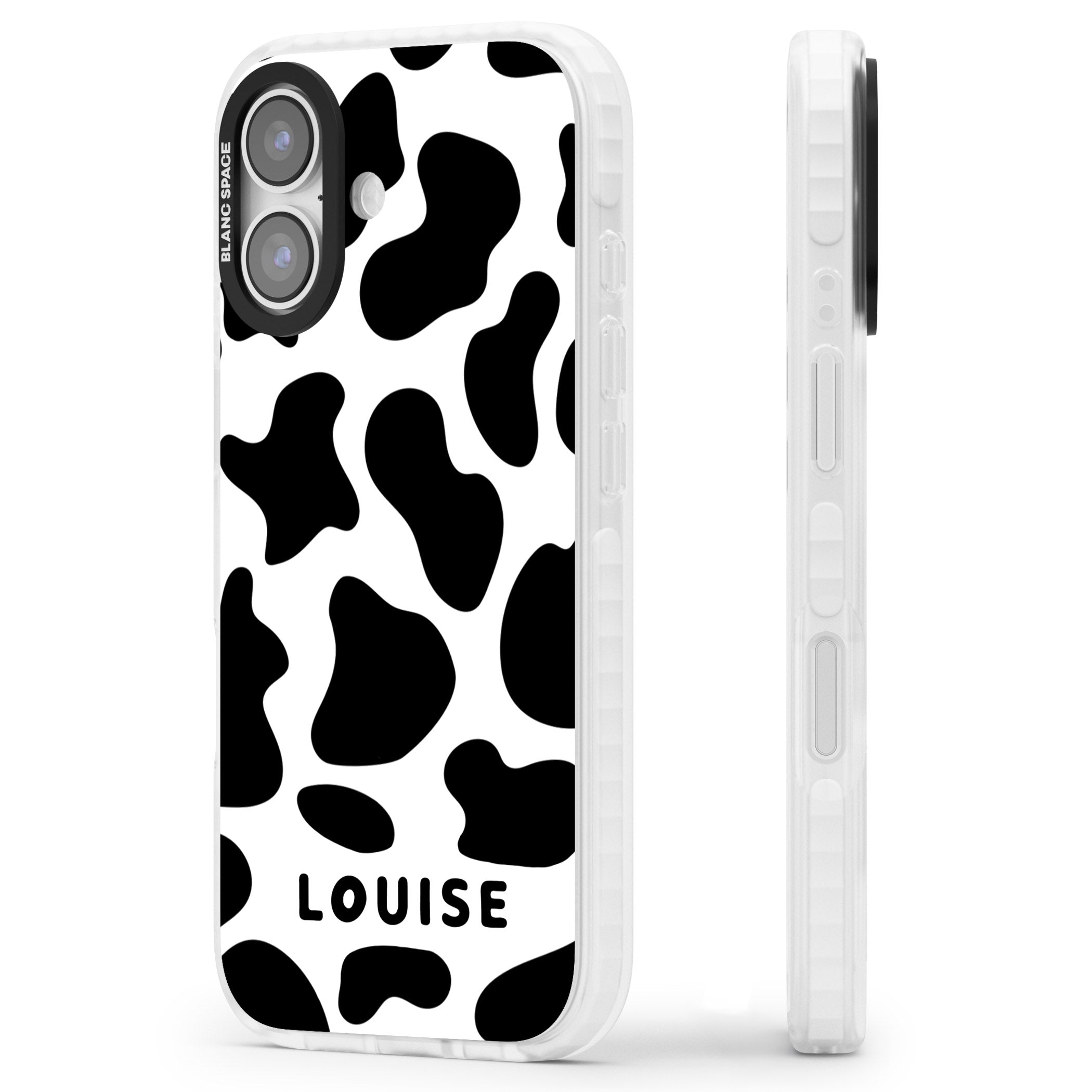Personalised Cow Print iPhone 17 Impact Pro Clear Phone Case Side Profile