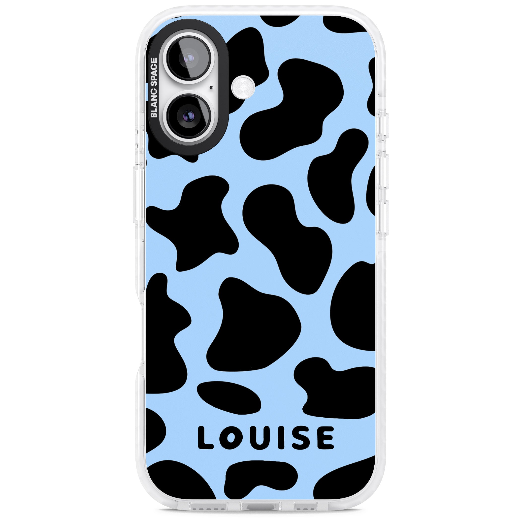 Personalised Blue And Black Cow Print iPhone 17 Impact Pro Clear Phone Case