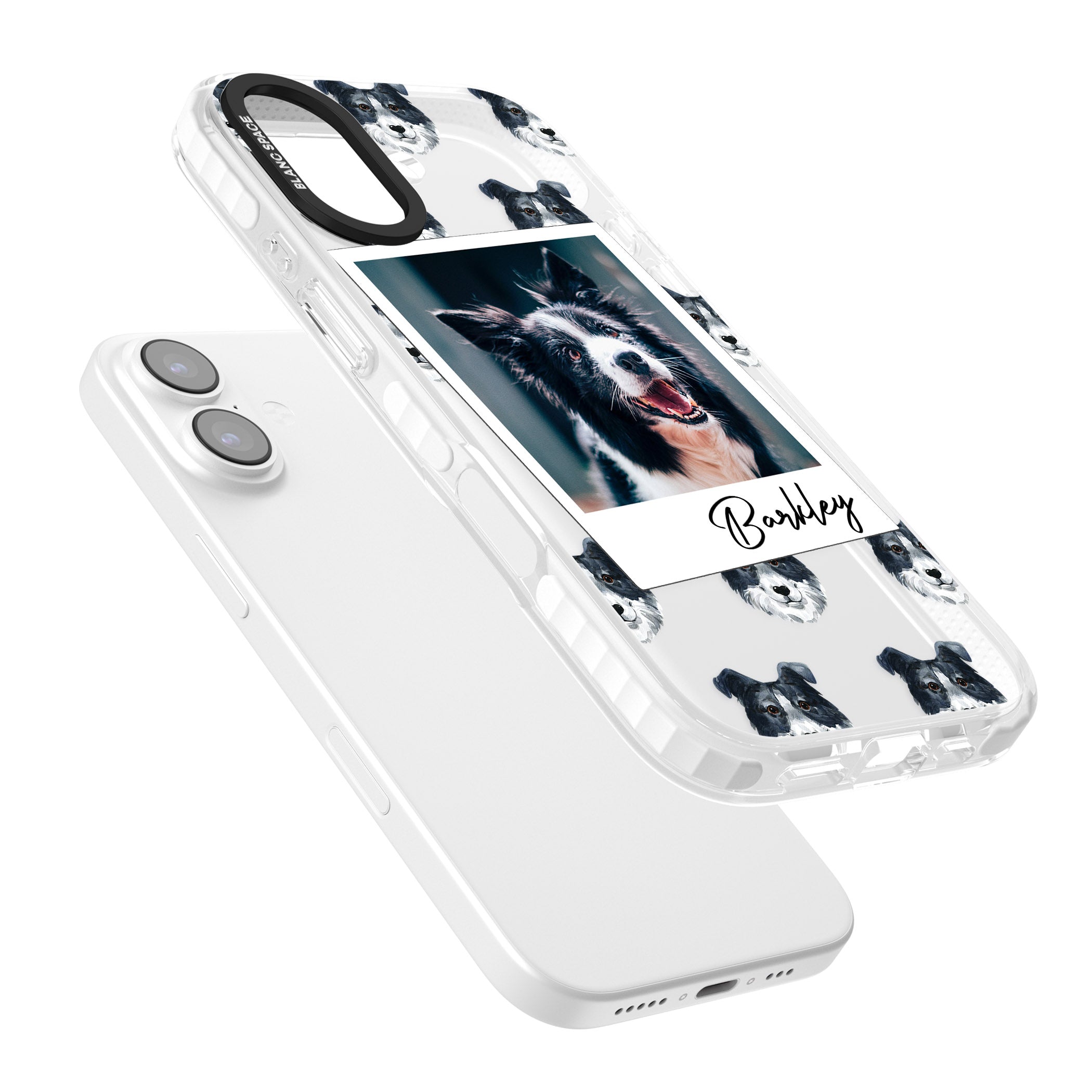 Personalised Border Collie Instant Camera Photo iPhone 17 Impact Pro Clear Phone Case Colours