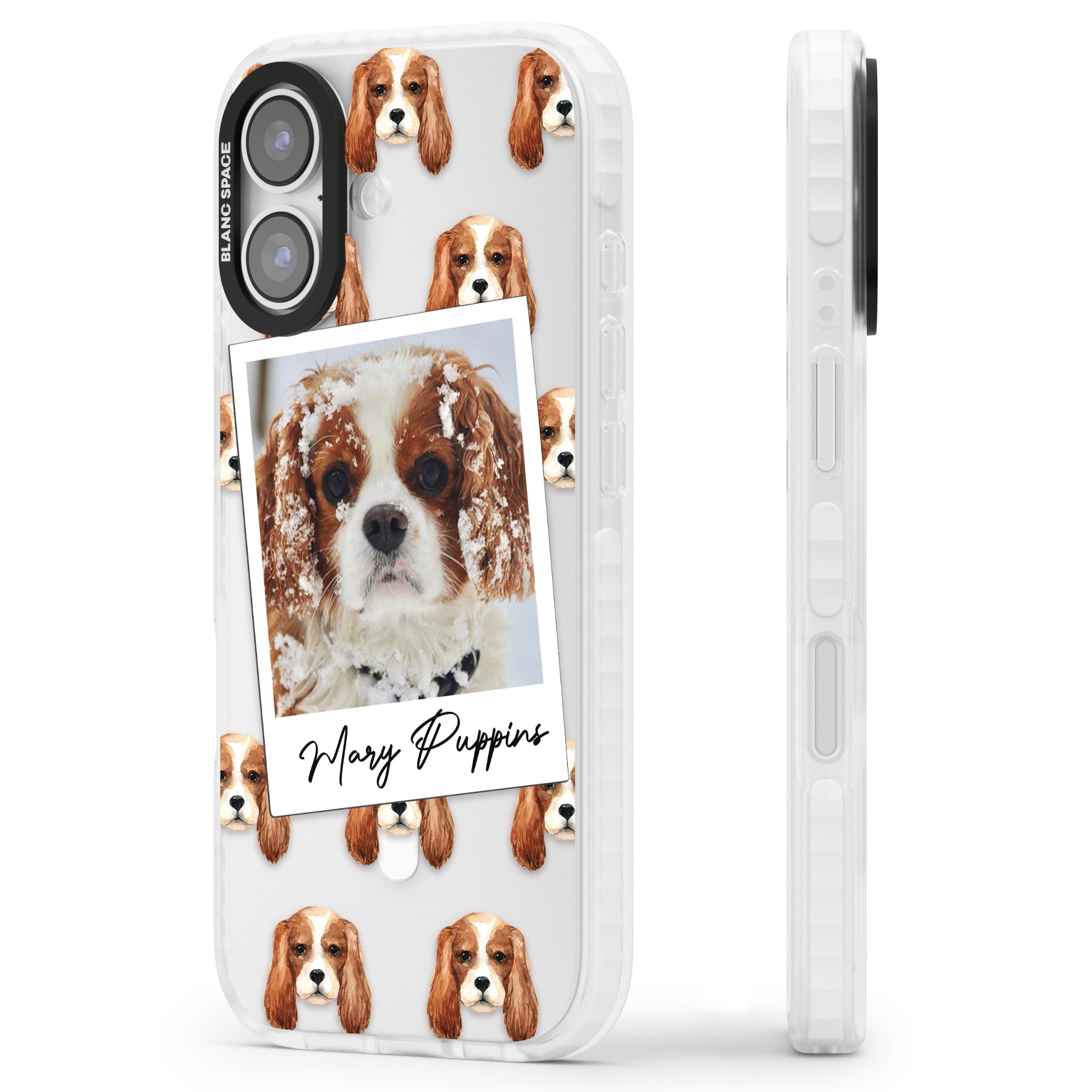 Personalised Cavalier King Charles Instant Camera Photo iPhone 17 Impact Pro Clear Phone Case Side Profile