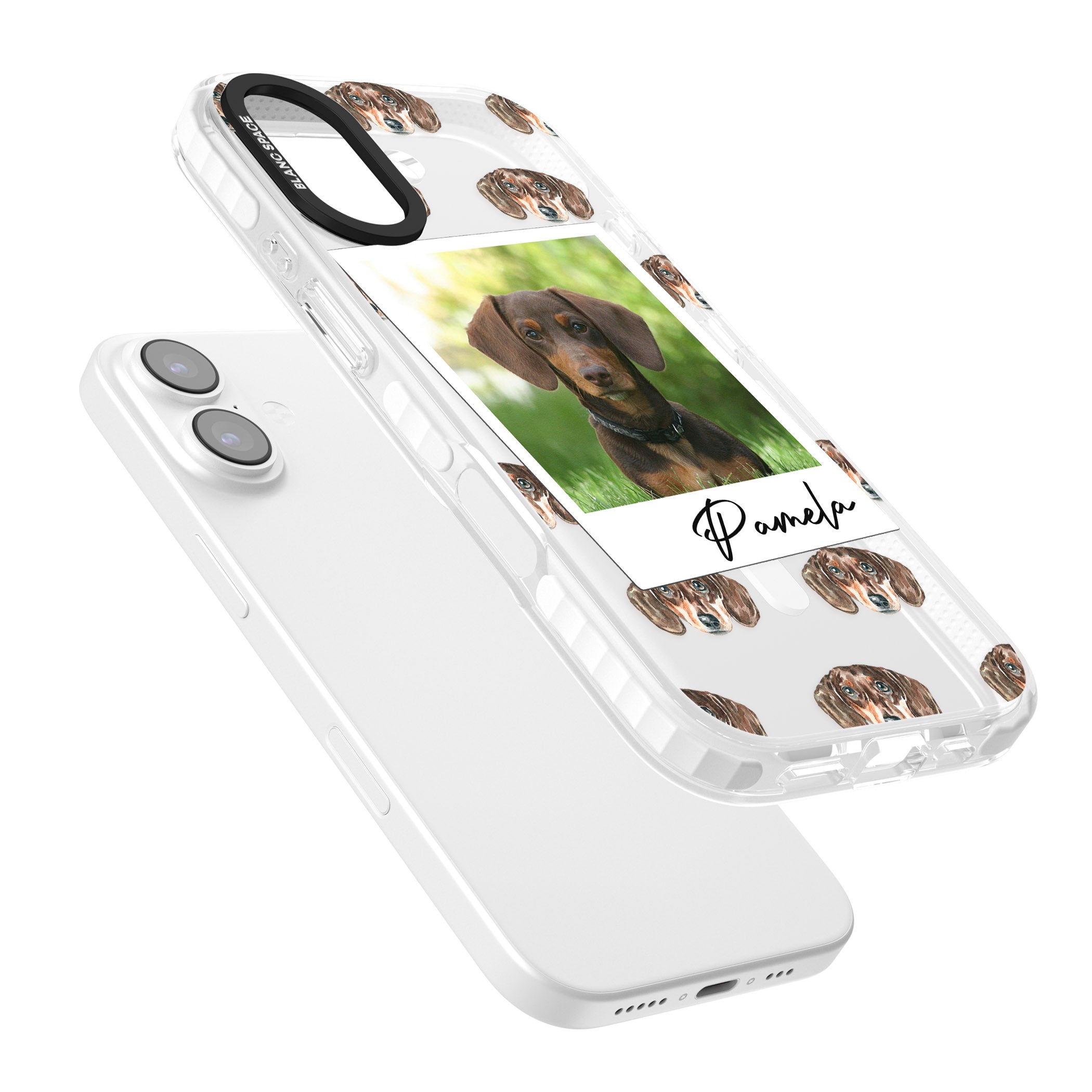 Personalised Brown Dachshund Instant Camera Photo iPhone 17 Impact Pro Clear Phone Case Colours